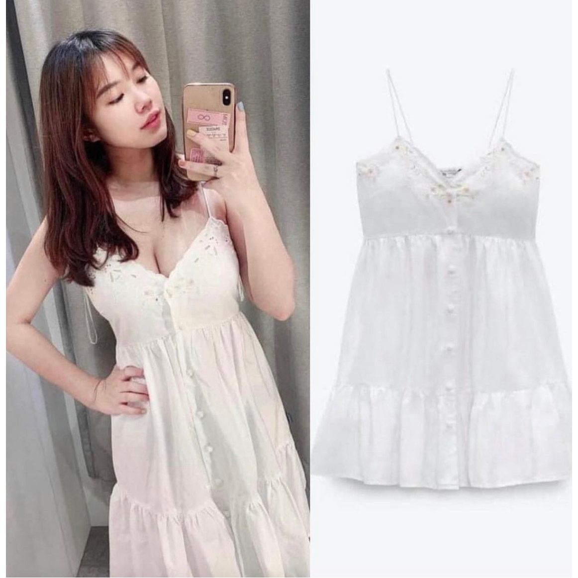 ZARA BLOGGER FAVORITE EMBROIDERED POPLIN DRESS WHITE