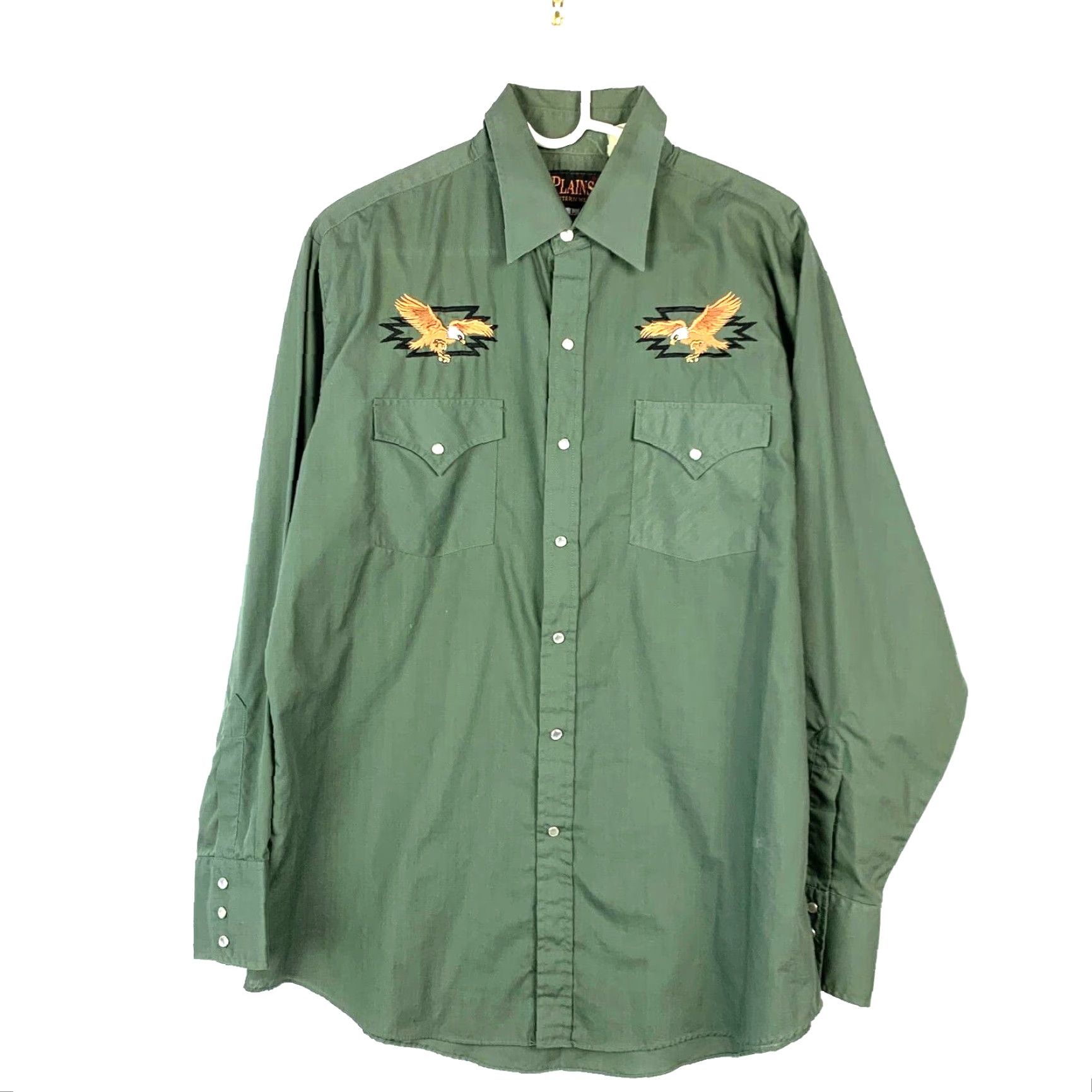 Vintage VINTAGE Ely Cattleman Western Shirt Large Green Long Sleeve Embroidered Pearl Rodeo Hawk 1980s Mens Size US L / EU 52-54 / 3 - 2 Thumbnail