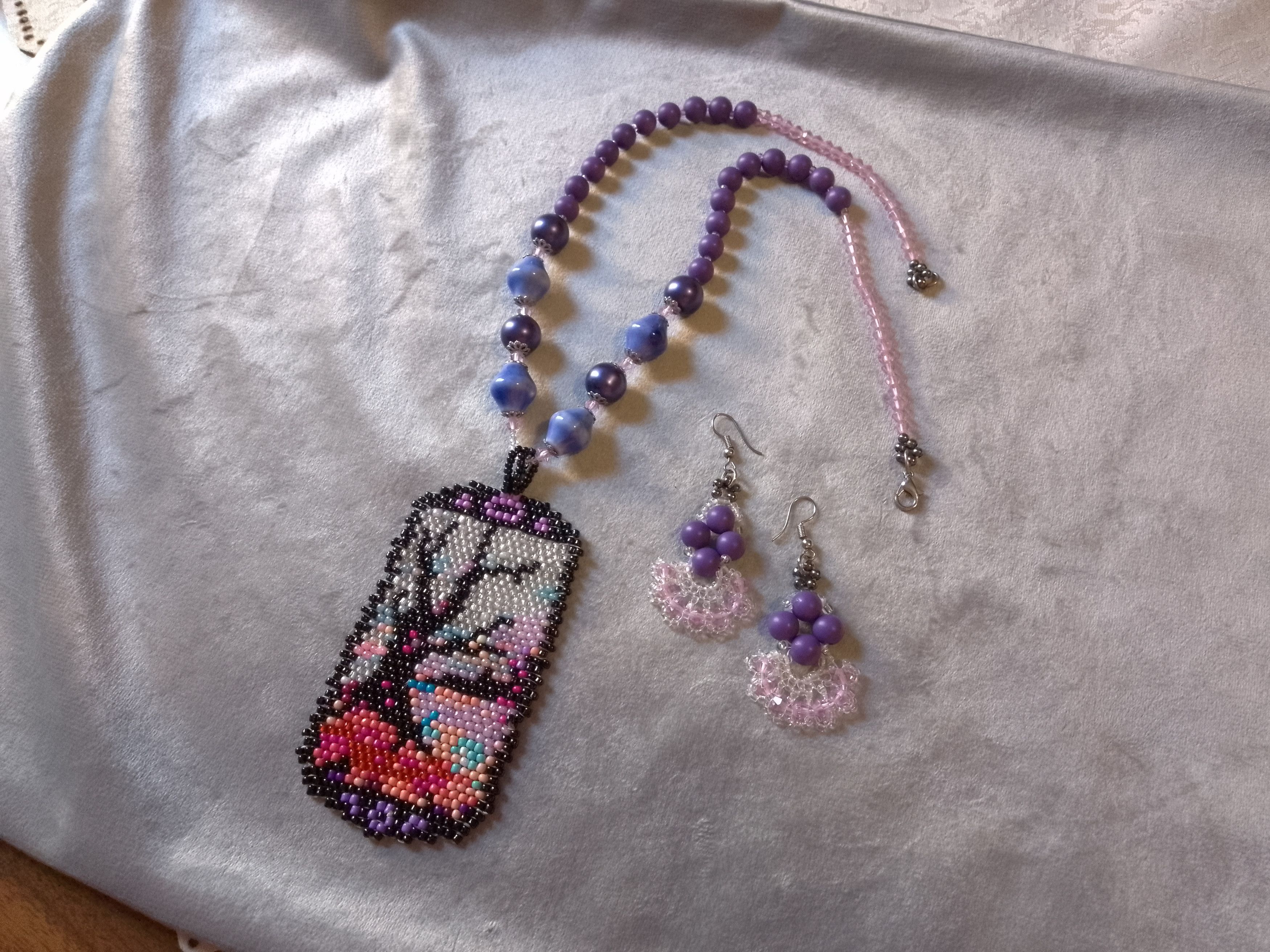Handmade Necklace Long ceramics Boho Pendant Landscape earrings Size ONE SIZE - 12 Thumbnail