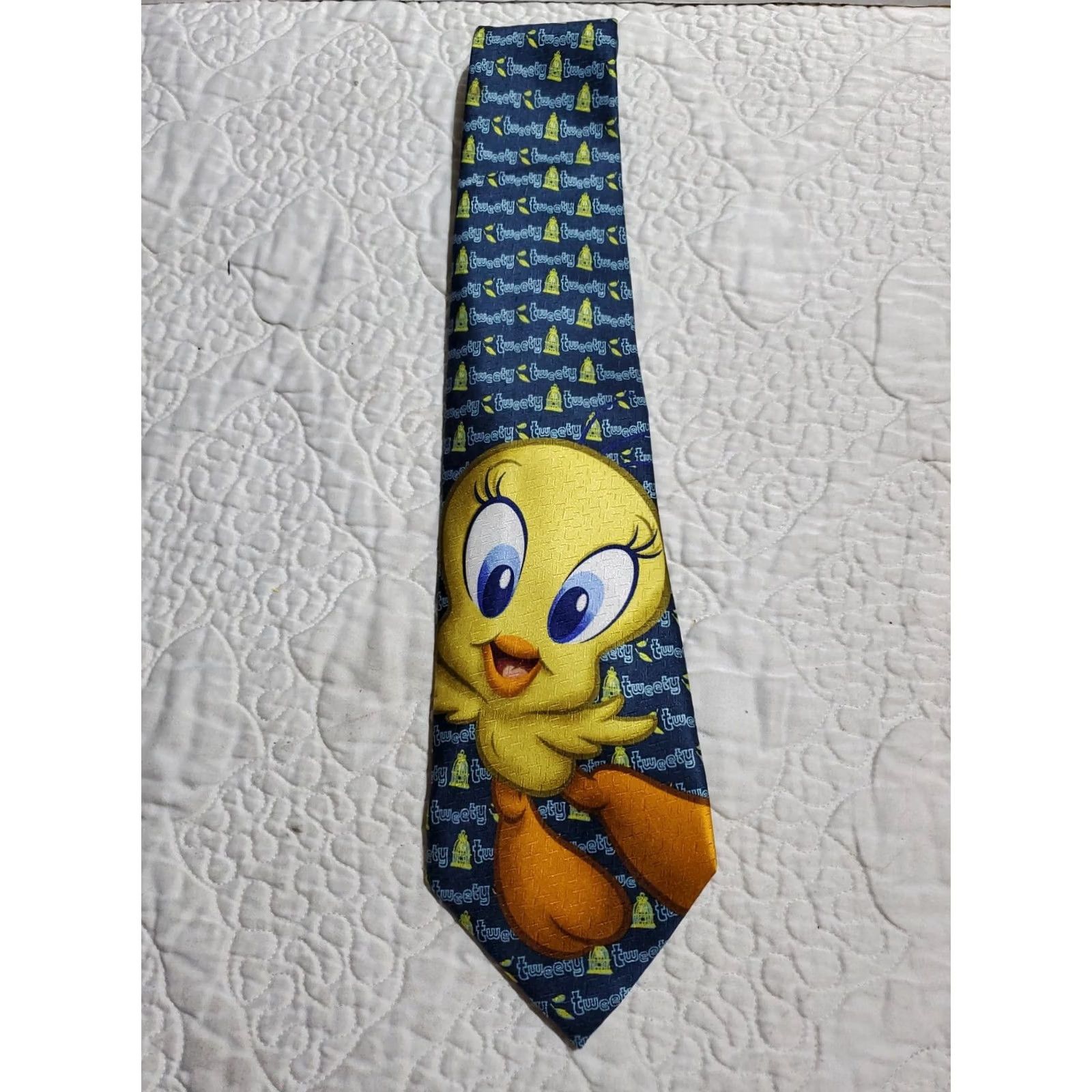 Vintage BIG FACE Tweety Bird Looney Tunes 100% Silk Hand Made Tie Shirt Men Blue Classic 57"-60" Size ONE SIZE - 5 Thumbnail
