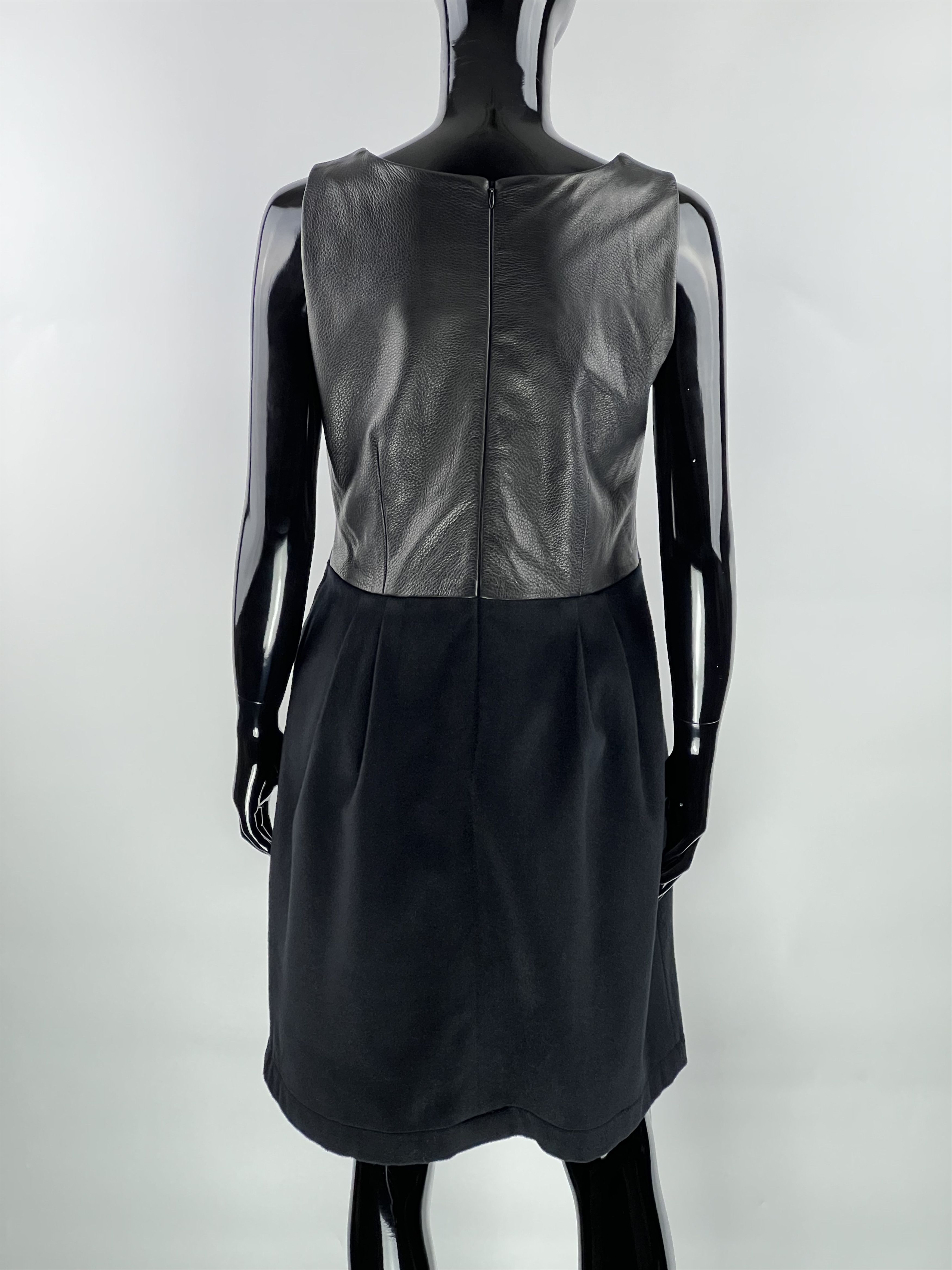 Handmade × Leather Hand Made Black Leather Wool Mini Dress Size S Size S / US 4 / IT 40 - 3 Thumbnail