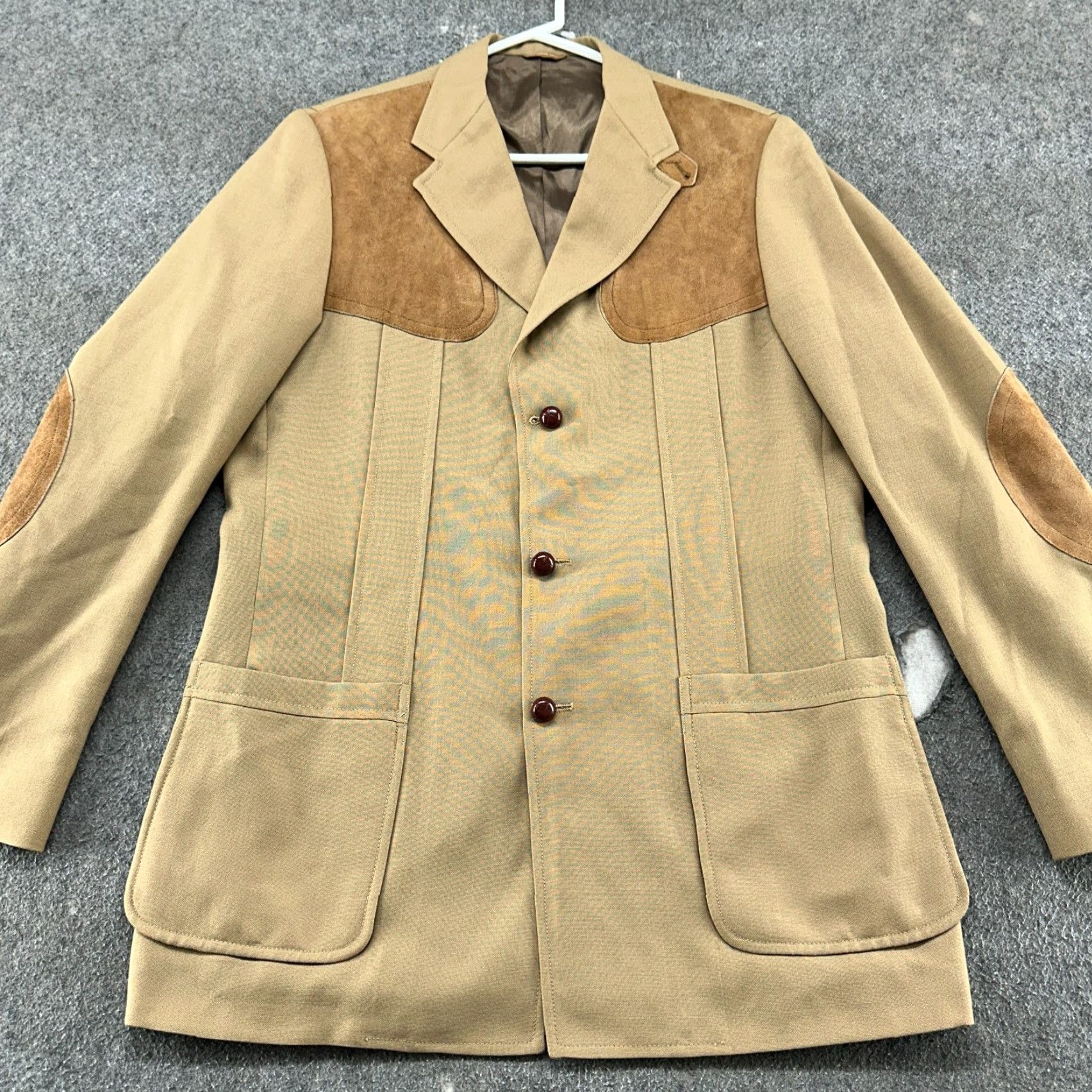 Eddie Bauer VINTAGE Eddie Bauer Jacket Mens 40L Long Beige Brown Blazer Sport Coat Leather Suede Overcoat Western Outdoor 70s Mens Size 40R - 3 Thumbnail