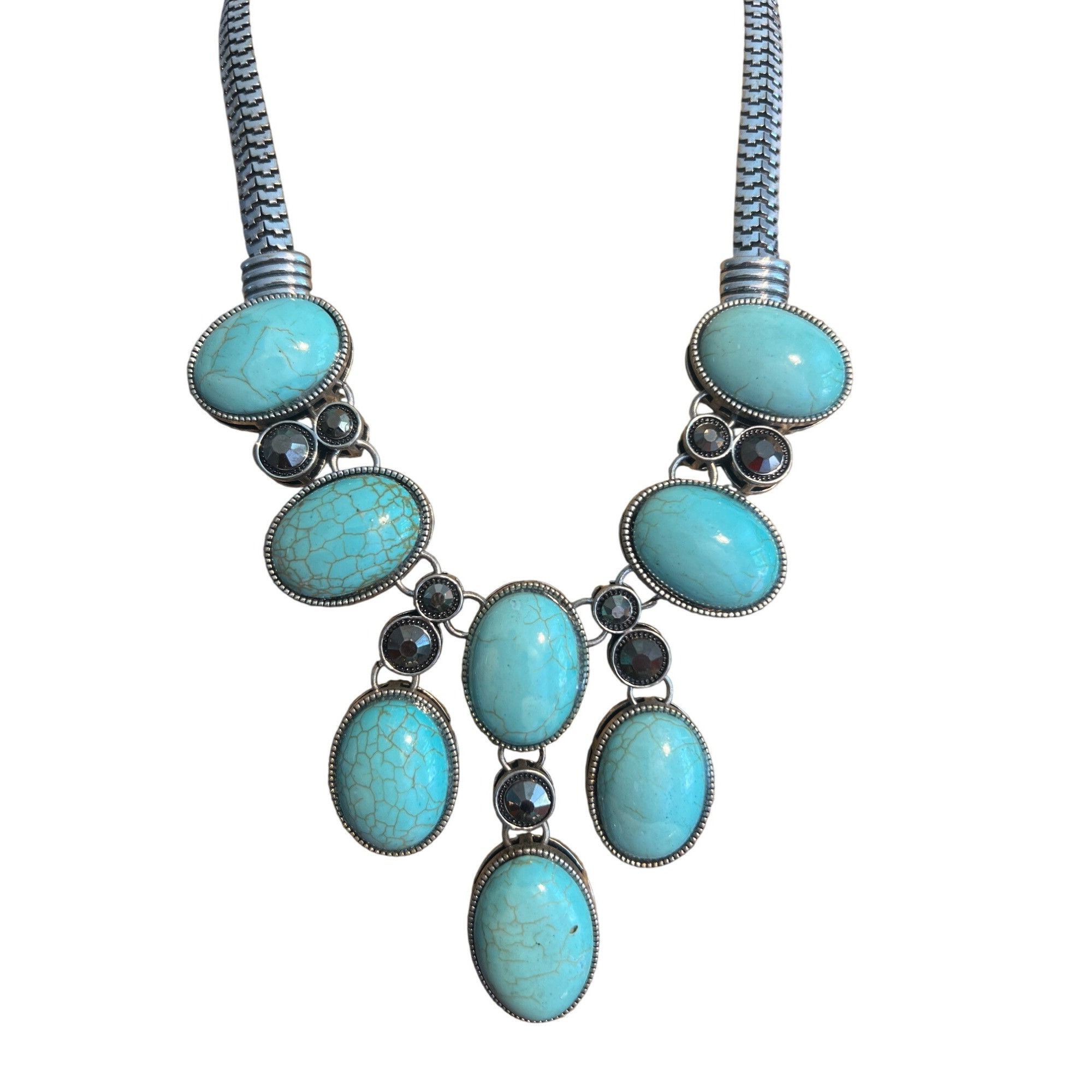 Other Southwestern Bib Statement Necklace Silver Tone Dyed Howlite Size ONE SIZE - 1 Thumbnail