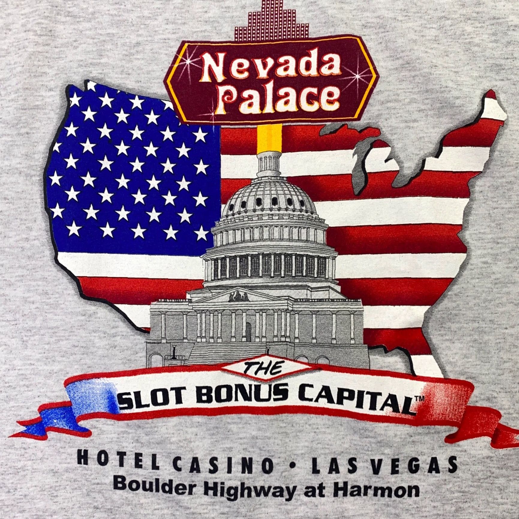 Gildan VINTAGE Nevada Palace Shirt Mens L Grey Las Vegas Slot Bonus Capital Patriotic Flag Size US L / EU 52-54 / 3 - 3 Thumbnail
