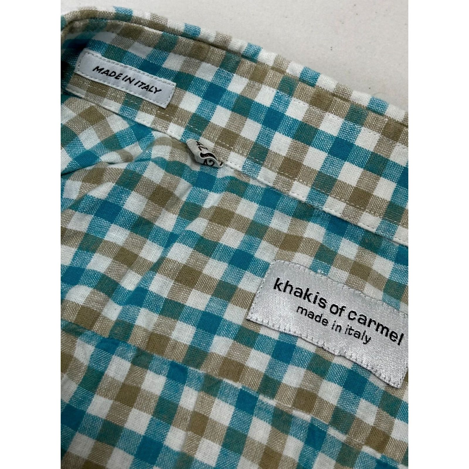 Vintage Khakis of Carmel Mens Button-Up Shirt Blue Cream Checkered Long Sleeve 16.5/42 Classic Casual Business Shirt Women? Size US L / EU 52-54 / 3 - 3 Thumbnail