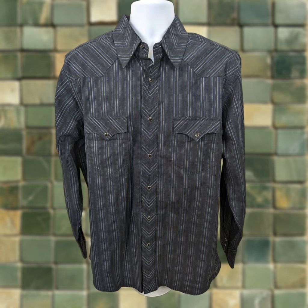 Wrangler VINTAGE Wrangler Shirt Mens Large Black Striped Pearl Snap Western Cowboy T5F Size US L / EU 52-54 / 3 - 1 Thumbnail