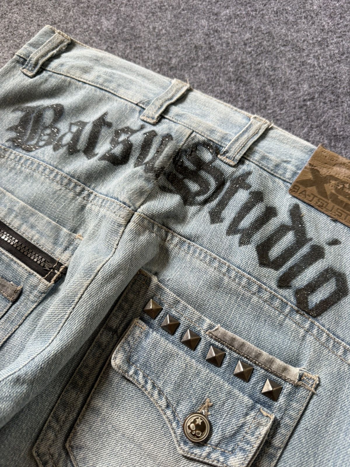 Hysteric Glamour × Japanese Brand × PPFM Ba-tsu Studio Japan Studded Patched Loose Straight Jeans Size US 29 - 9 Thumbnail