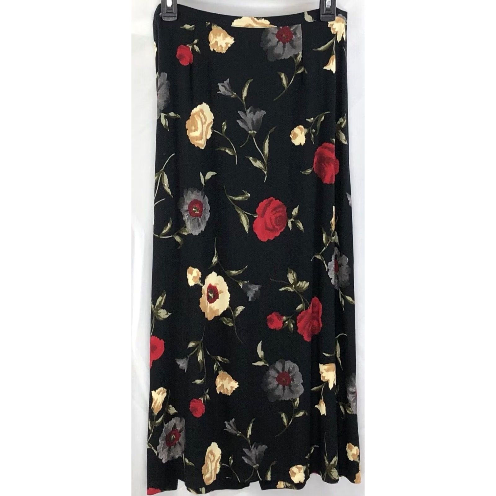 Vintage Vintage Sag Harbor Midi Straight Skirt 12 Blk Floral Roses 30"W Cottage Boho Career Size 34" / US 12 / IT 48 - 2 Thumbnail