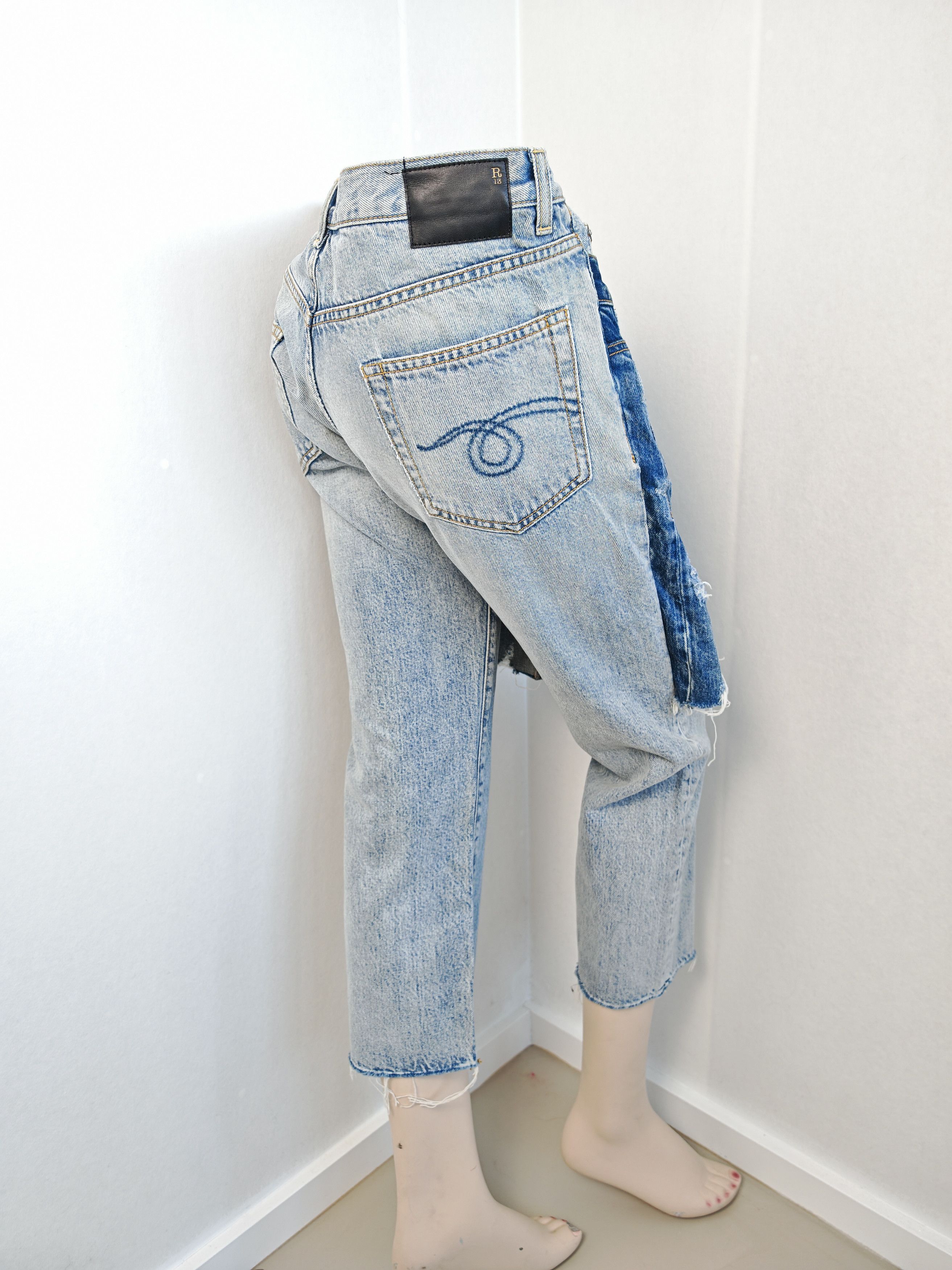 R13 RARE sample "Double Front" Layered Distressed Denim Skirt Size 27" / US 4 / IT 40 - 4 Thumbnail
