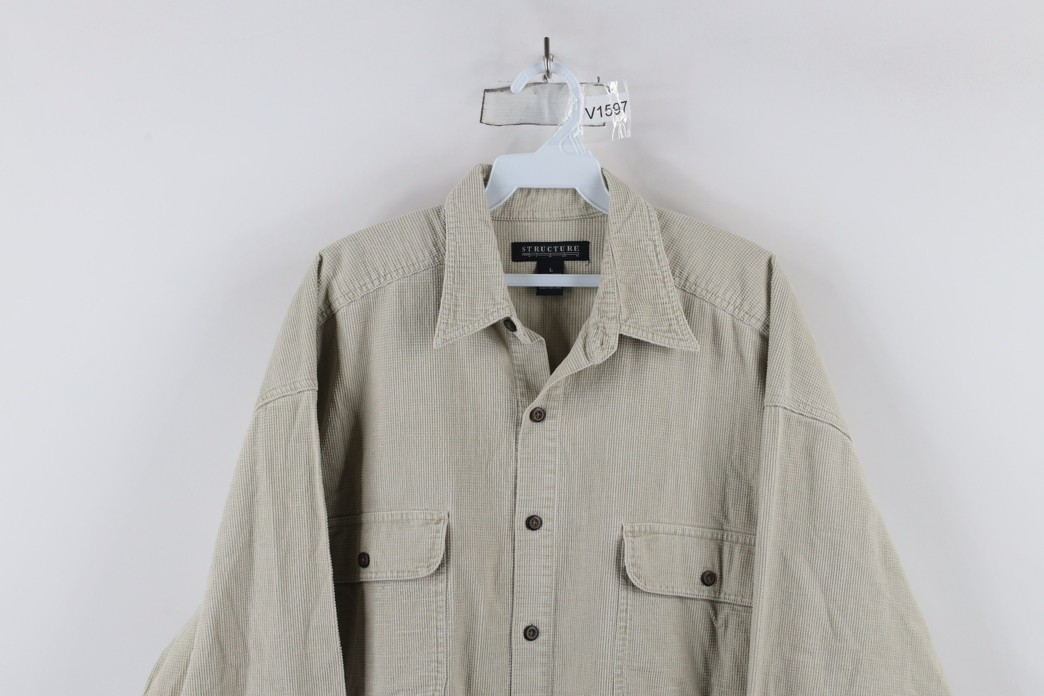 Vintage Vintage 90s Streetwear Corduroy Collared Button Shirt Beige Size US L / EU 52-54 / 3 - 2 Thumbnail