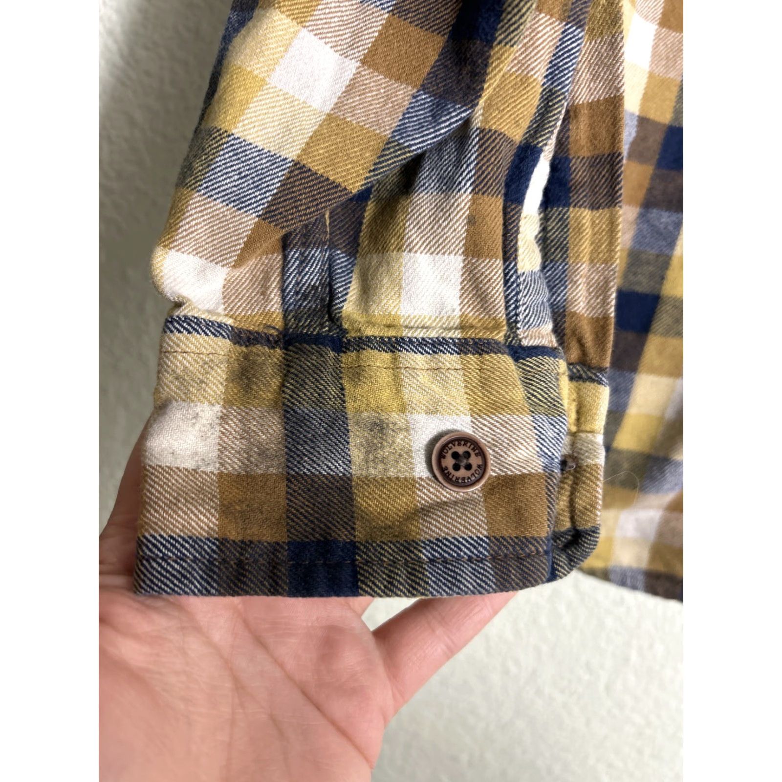 Vintage Wolverine Shirt Plaid Button-Up Long Sleeve Brown Beige M Mens Button-Down Collar 21” Chest 30” Length Flaw Button Broken Half Size US M / EU 48-50 / 2 - 3 Thumbnail