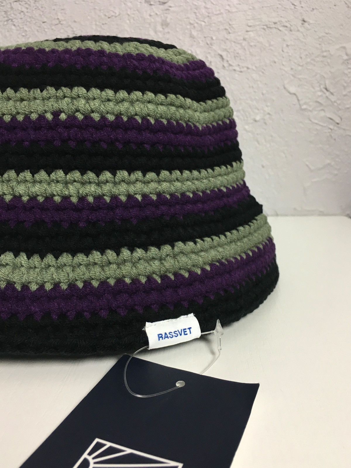 Gosha Rubchinskiy × PACCBET × Vintage bucket hat RASSVET Stiped Knitted y2k vintage hippie cap Size ONE SIZE - 2 Thumbnail