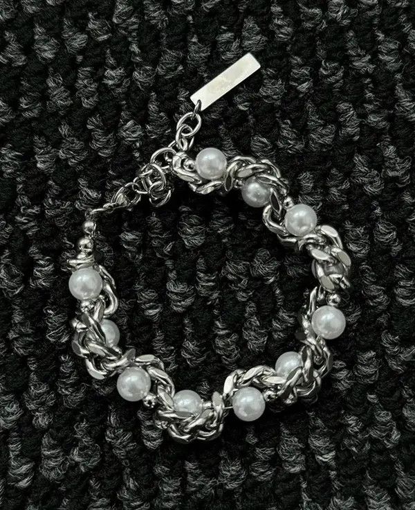Jewelry Silver Pearl Accent Chain Link Bracelet, Men's Jewelry Size ONE SIZE - 4 Thumbnail