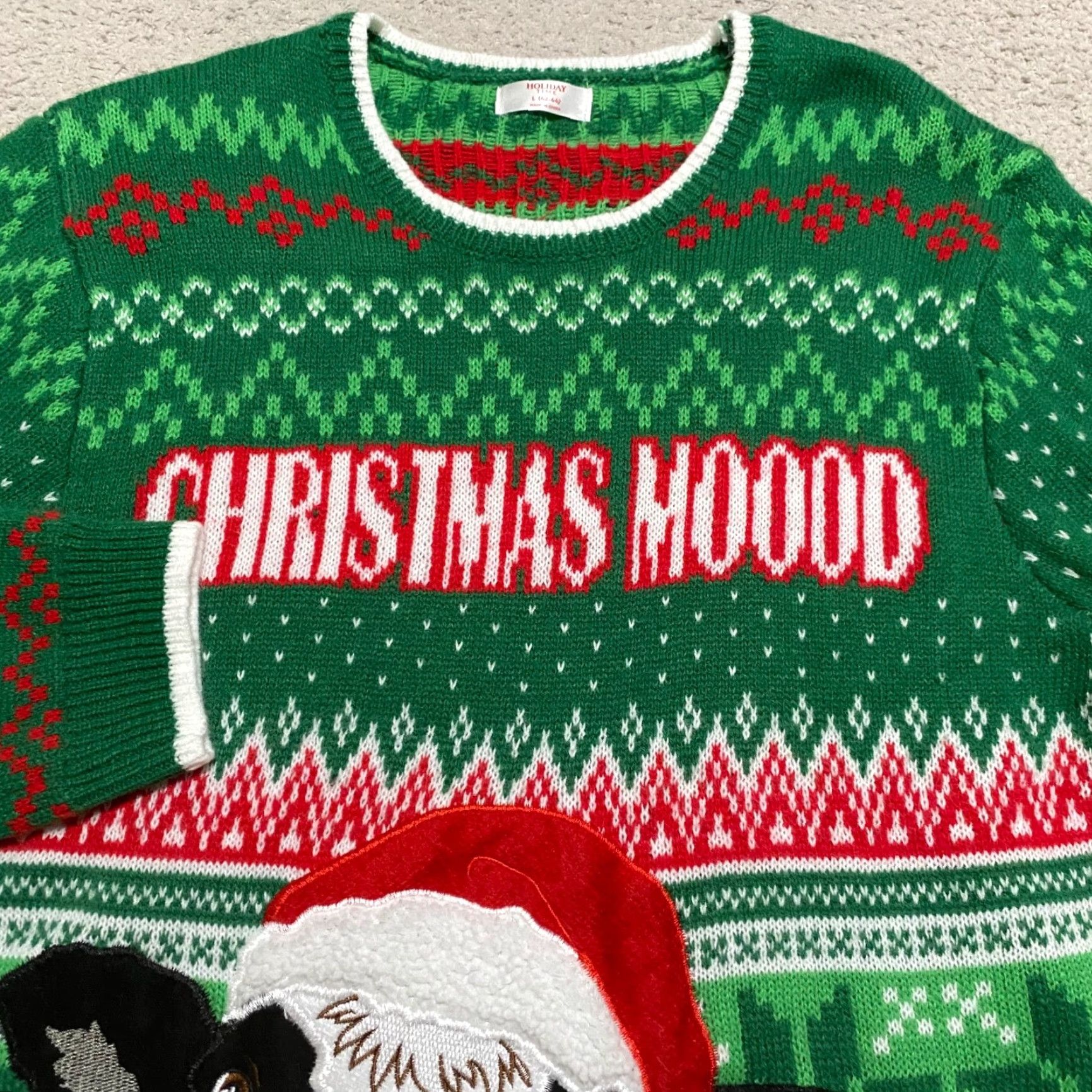 Vintage Holiday Time Mens Large Ugly Christmas Sweater Green Mood Cow Crew Neck Size US L / EU 52-54 / 3 - 3 Thumbnail