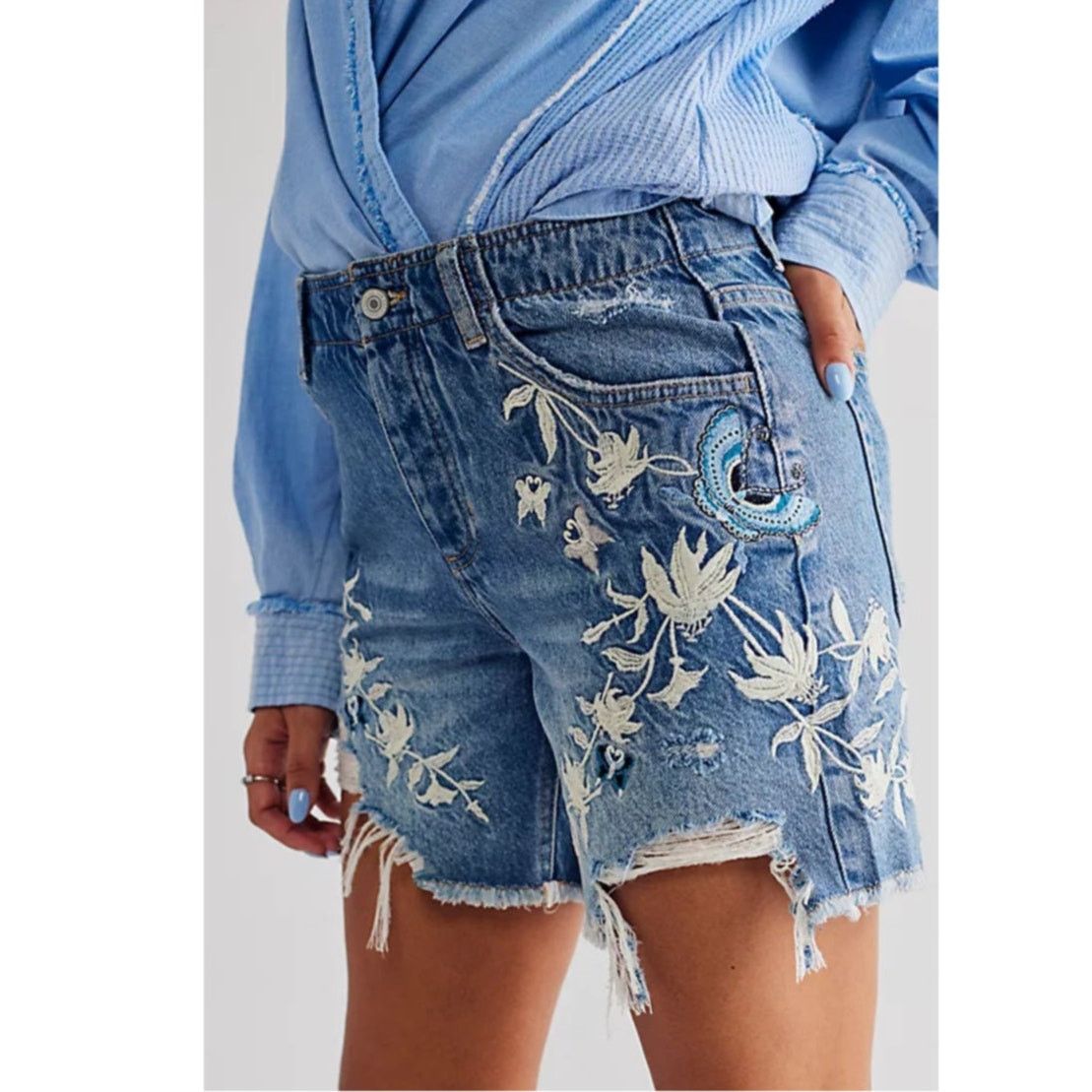 Free People New FREE PEOPLE You're My Butterfly Embroidered Shorts 24 Size 24" / US 00 / IT 34 - 1 Thumbnail