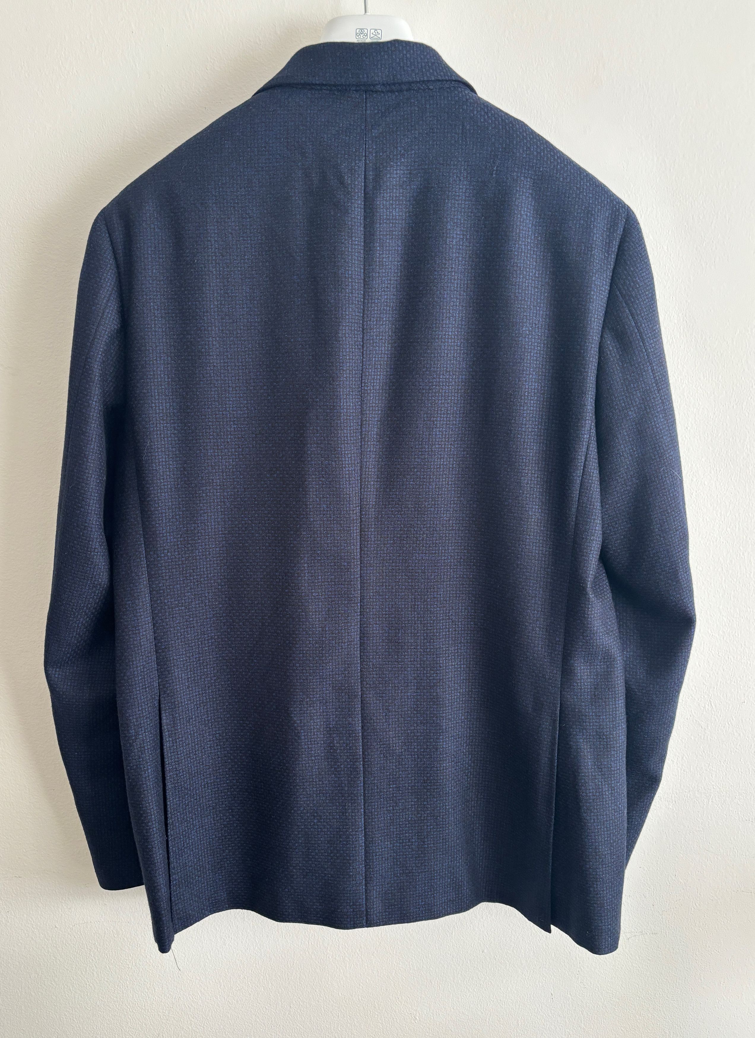 Canali $1595 Kei Navy Blue Microcheck Unstructured Wool Sport Coat Size 46R - 11 Thumbnail