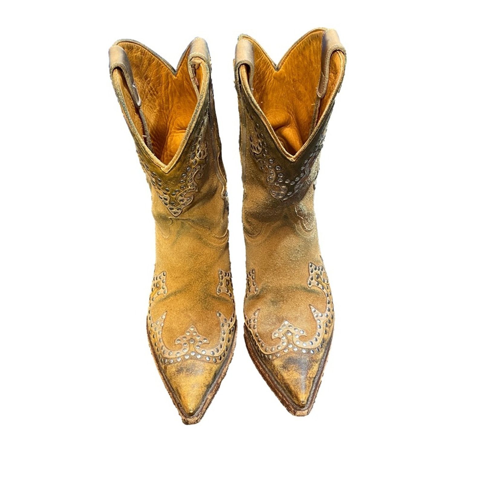 Old Gringo The Old Gringo Studded & Distressed Tan Leather Cowboy Boots Size US 7 / IT 37 - 4 Thumbnail