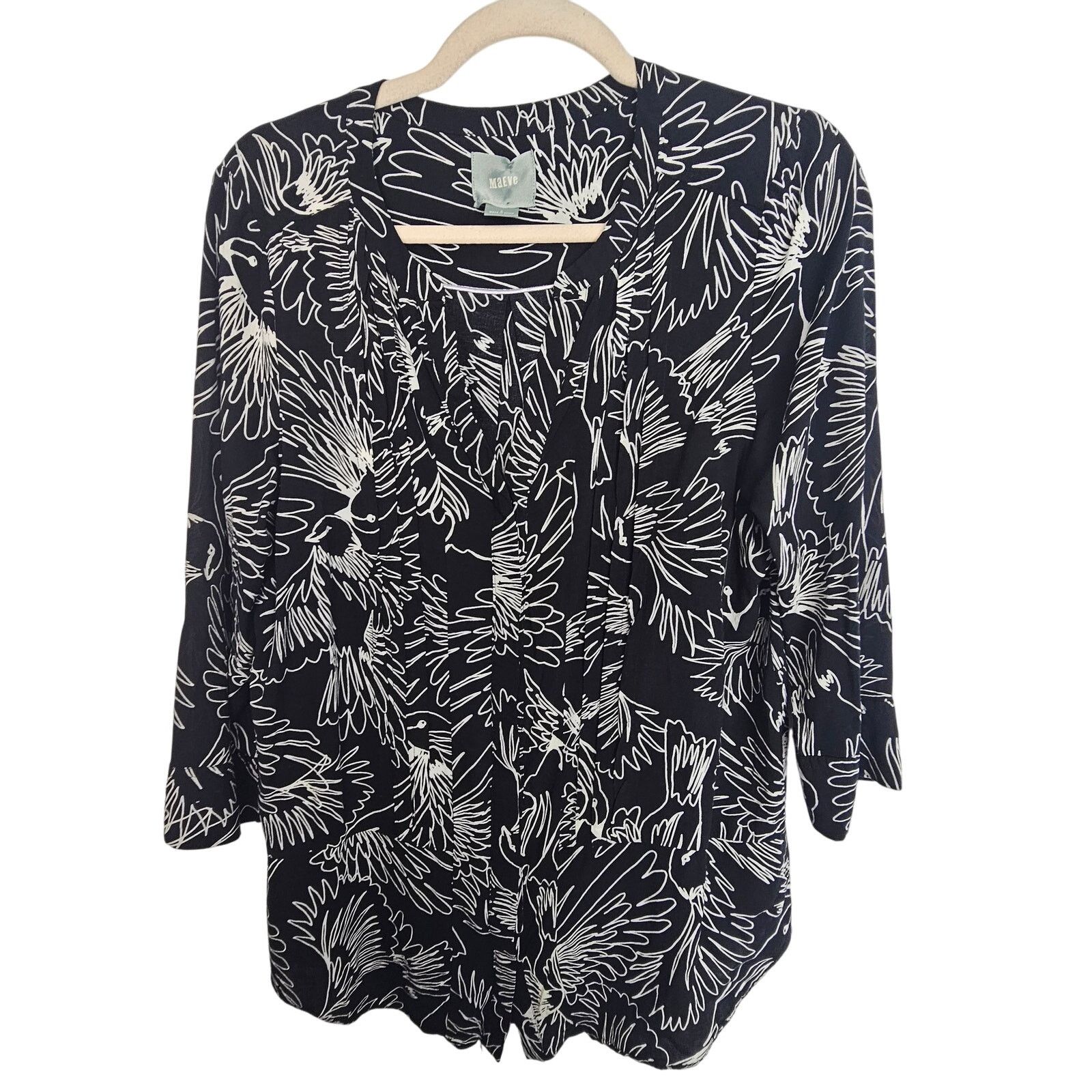 Anthropologie Maeve Anthropologie Bird Print Tunic 6 Button Front Artsy Size M / US 6-8 / IT 42-44 - 2 Thumbnail