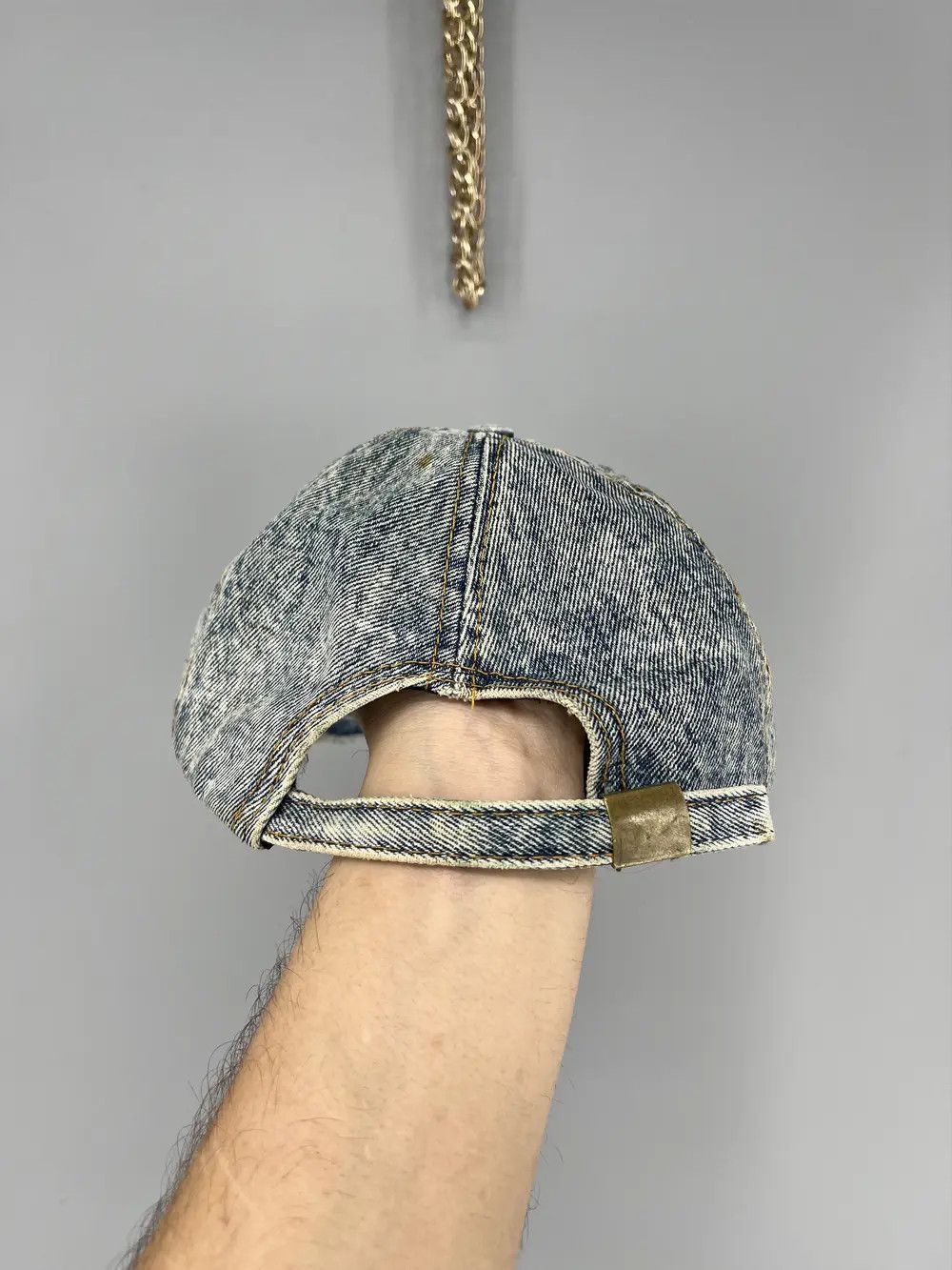 Levi's 80s Levis Denim Trucker Hat Leather Patch Strap Back Foam Size ONE SIZE - 4 Thumbnail