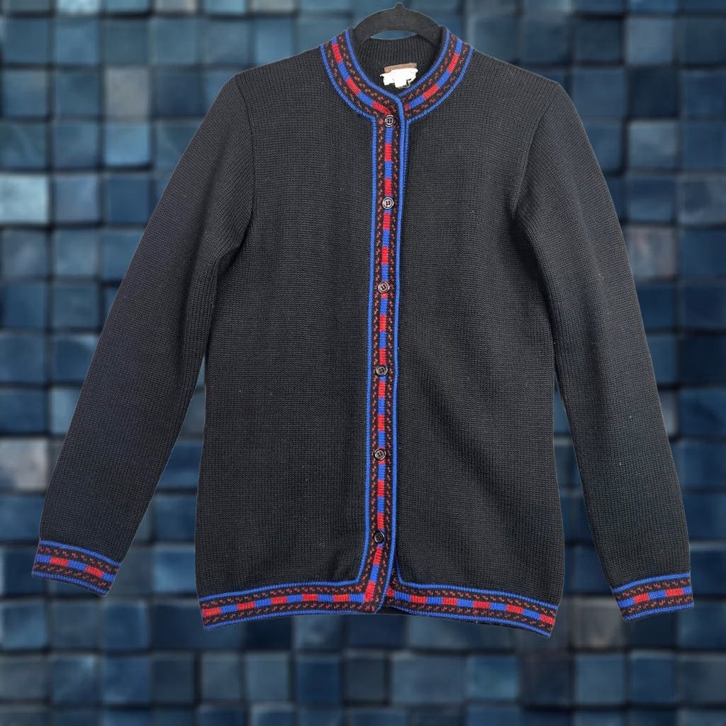 Yves Saint Laurent Yves Saint Laurent Cardigan Women's Black Knit Size M Vintage Blue Trim Wool Crew Neck Cardigan Womens Regular Modern Pattern Solid Vintage Yes Size M / US 6-8 / IT 42-44 - 1 Thumbnail
