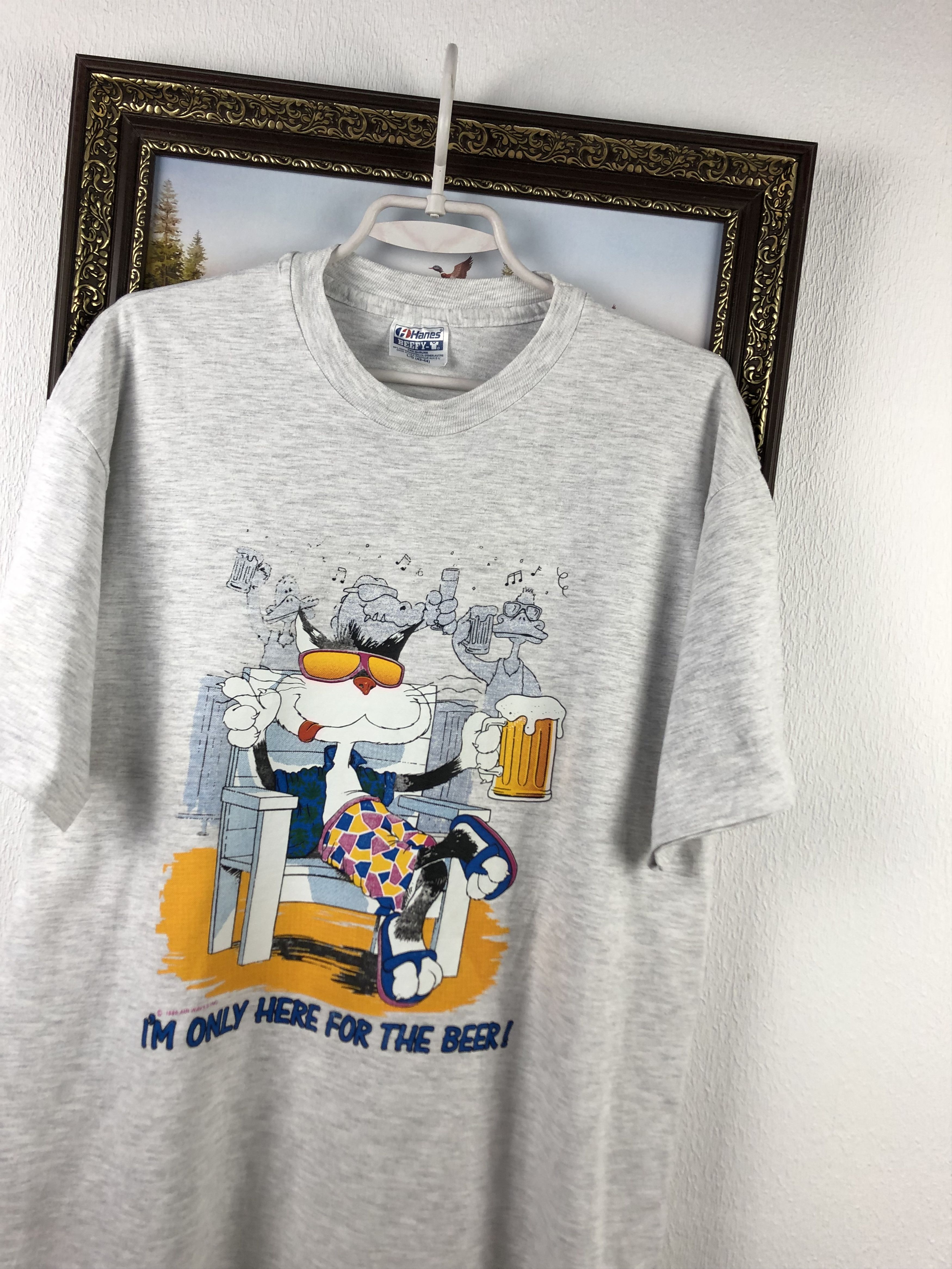 Vintage Vintage Funny Cat Im Only Here for the Beer Graphic Shirt Size US L / EU 52-54 / 3 - 4 Thumbnail