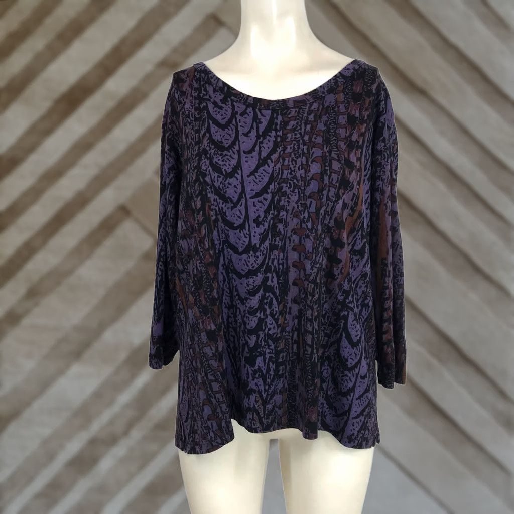 Vintage PRAIRIE COTTON Womens Medium Purple Long Sleeve V Neck 100% Cotton Top Shirt Size M / US 6-8 / IT 42-44 - 1 Thumbnail