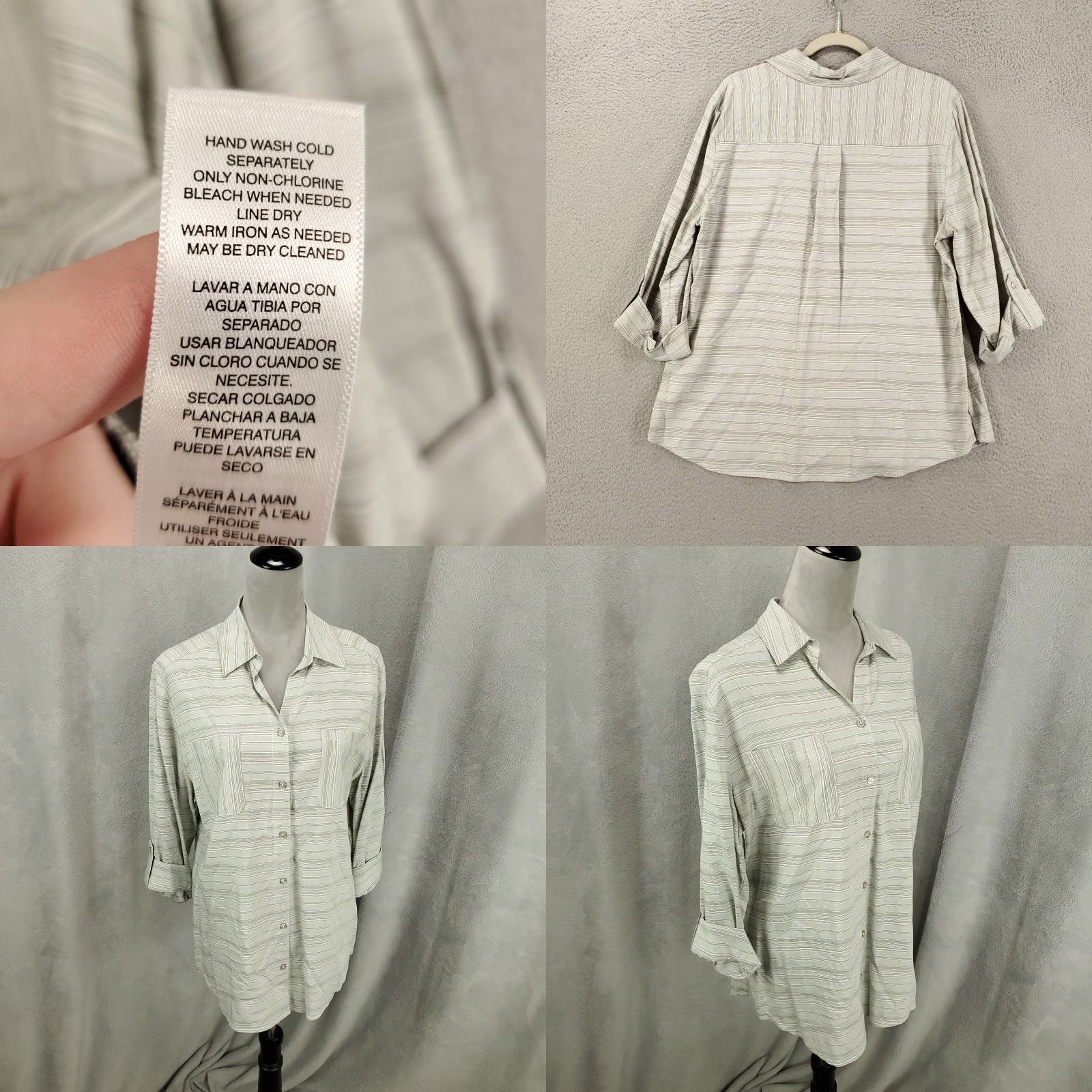 Vintage Chico's New Button Up Womens Large Gray 2 NWT Barcode Yarn Dye Long Sleeve Button-Up Casual Knit Rayon Regular L Gray Size L / US 10 / IT 46 - 8 Thumbnail
