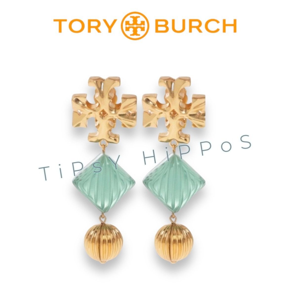 Tory Burch Tory Burch Earrings - Gold & Aqua Dangle Size ONE SIZE - 1 Thumbnail