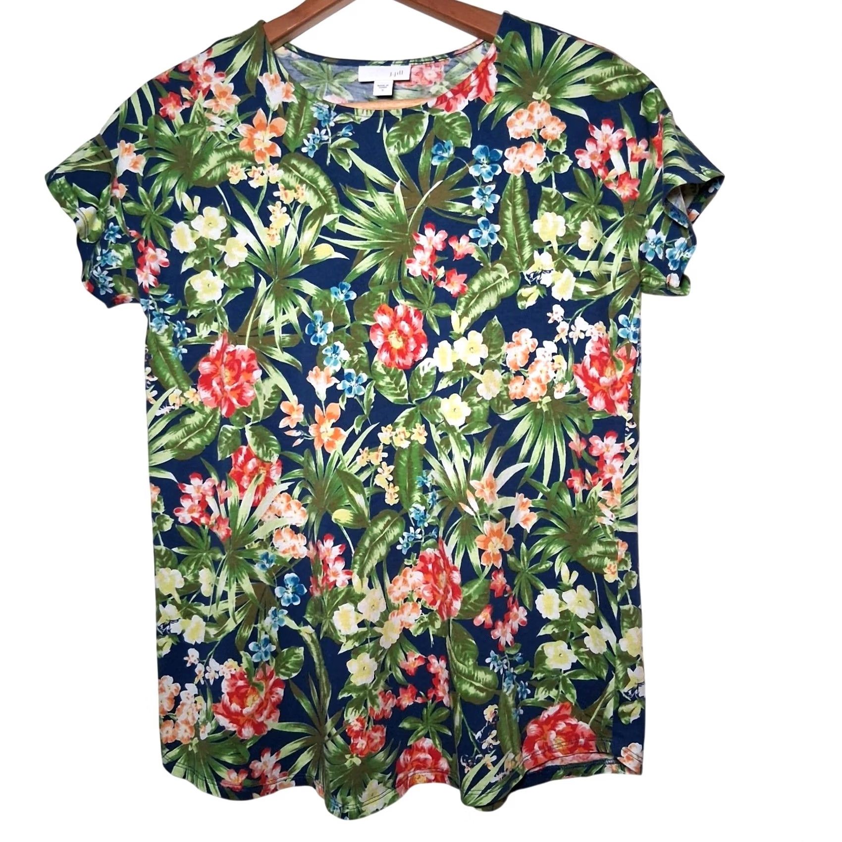 J. Jill VINTAGE J. Jill Shirt Women S Pink Floral Short Sleeve Lightweight Knit Garden Size S / US 4 / IT 40 - 2 Thumbnail