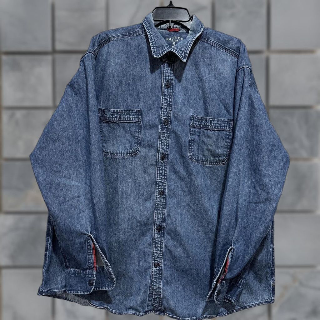 Nautica Nautica Denim Shirt Men 2XL Blue Button-Up Long Sleeve Pockets Slim/Relaxed Fit Casual Workwear 90s Western Y2K Streetwear Size US XXL / EU 58 / 5 - 1 Thumbnail
