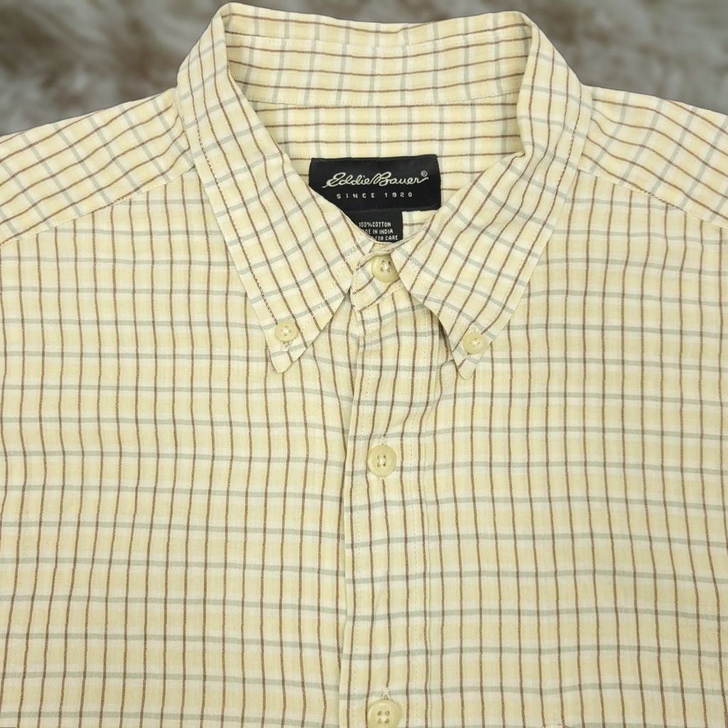 Eddie Bauer Eddie Bauer Button-Up Shirt Men’s Short Sleeve Yellow Check Casual Large Adult Regular Size Size US L / EU 52-54 / 3 - 1 Thumbnail
