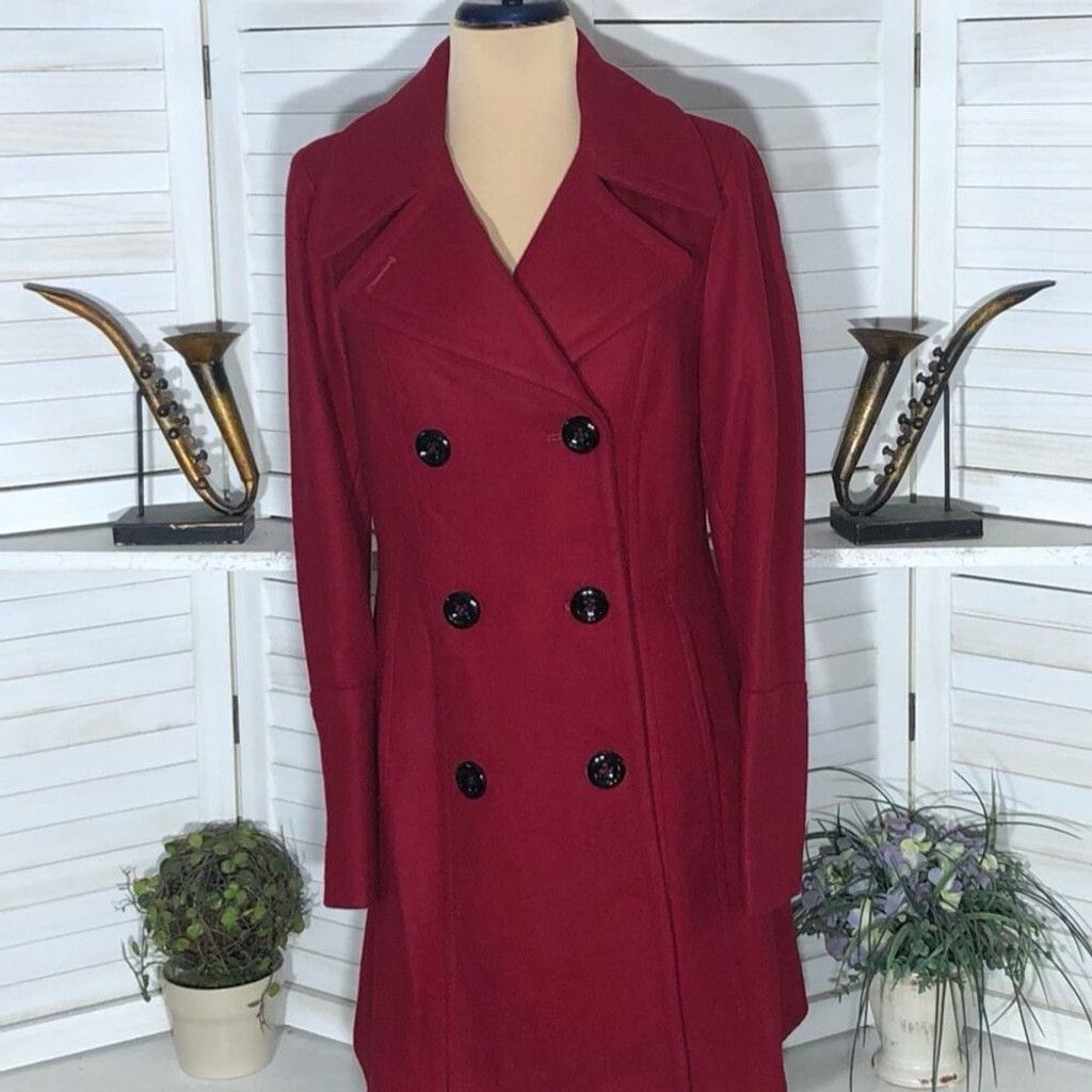 Anne Klein Anne Klein Peacoat Prepy Double Breasted Wool Red Burgundy S Size S / US 4 / IT 40 - 5 Thumbnail