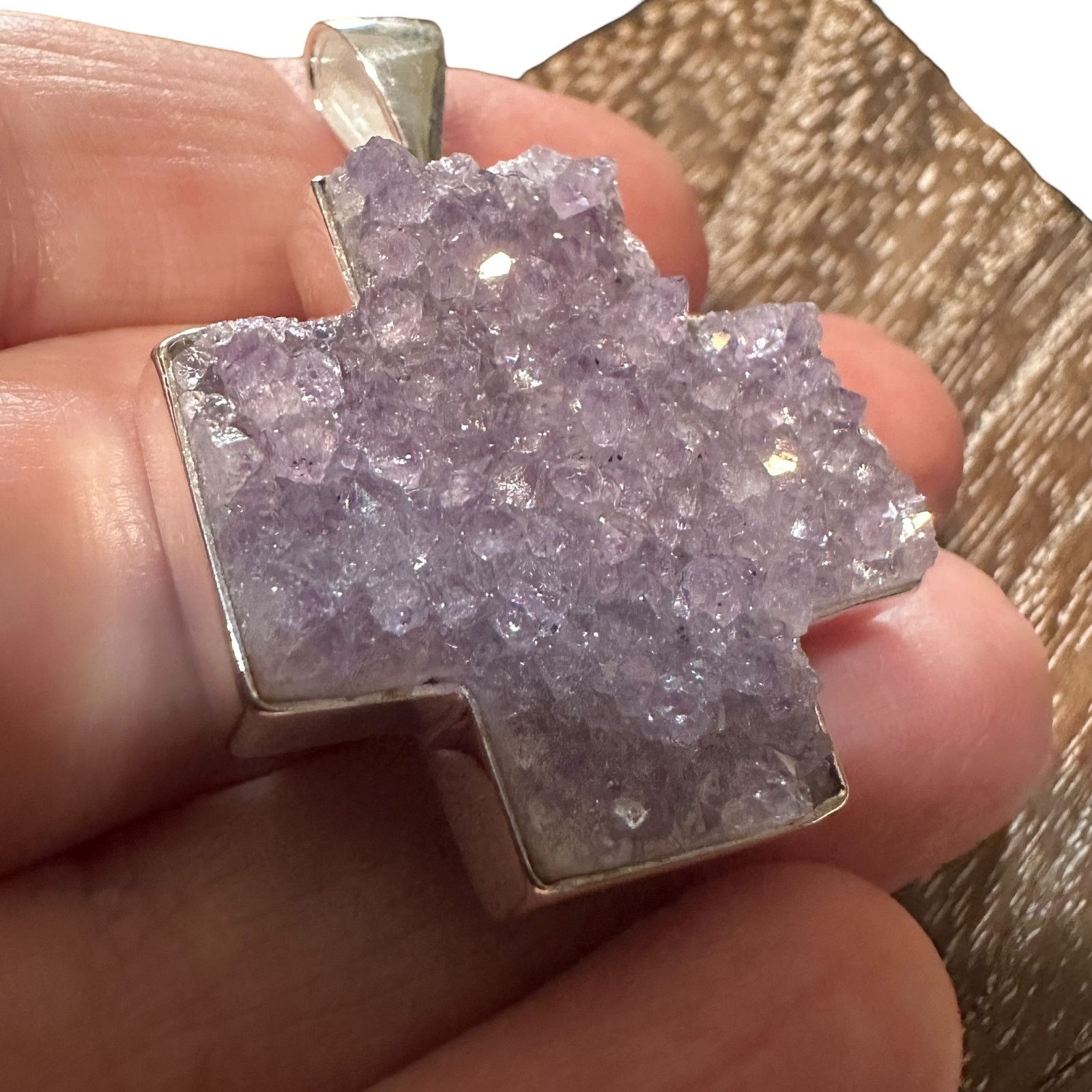 The Unbranded Brand 925 Sterling Silver Amethyst Druzy Cross Pendant Size ONE SIZE - 6 Thumbnail