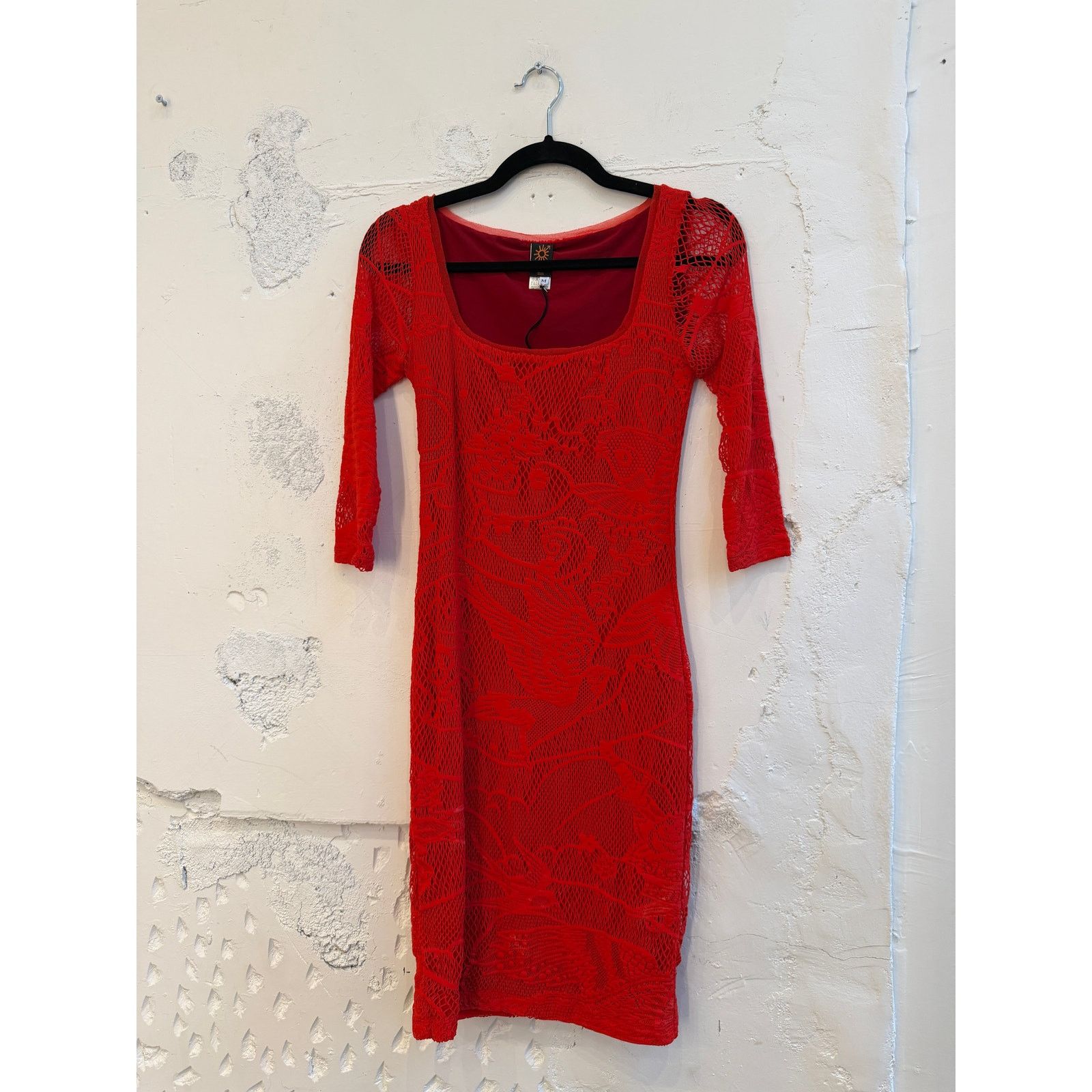 Jean Paul Gaultier Jean Paul Gaultier Soleil Red Lace Square Neck Bodycon Dress Size M / US 6-8 / IT 42-44 - 1 Thumbnail
