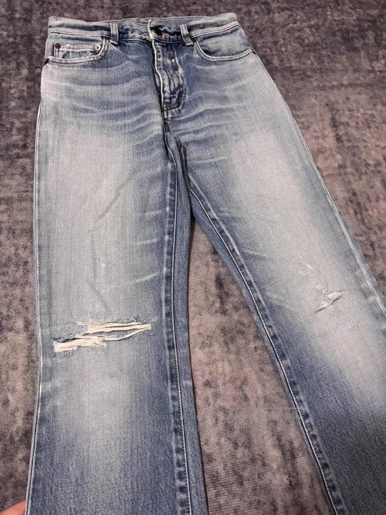 Saint Laurent Paris Saint Laurent Paris Light Blue Frayed Slashed Flared Jeans Size 25" / US 0 / IT 36 - 3 Thumbnail
