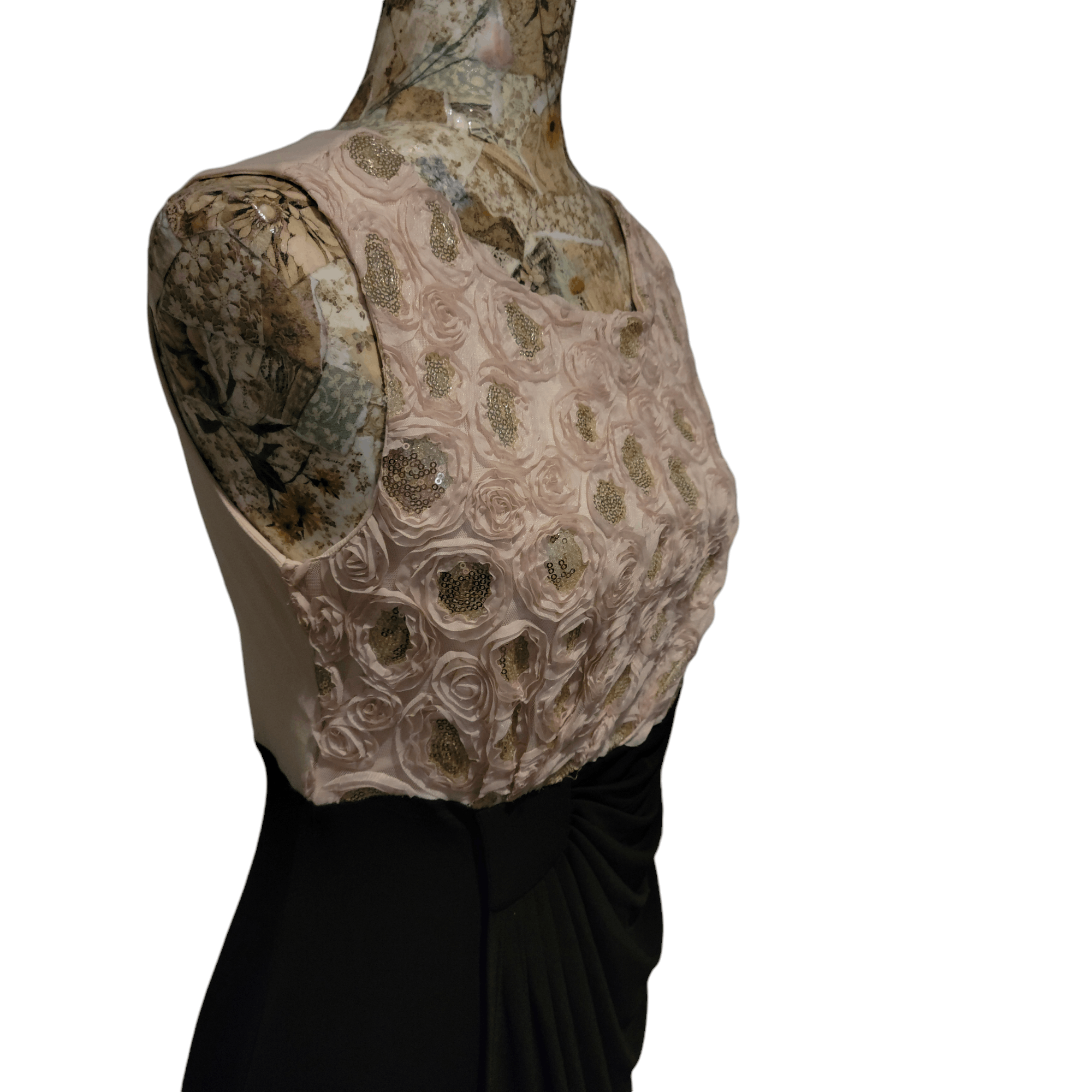 NBDN Nobrandedon Enfocus Blush Rosettes Sequins Black Gathered Stretchy Dress Size M / US 6-8 / IT 42-44 - 3 Thumbnail