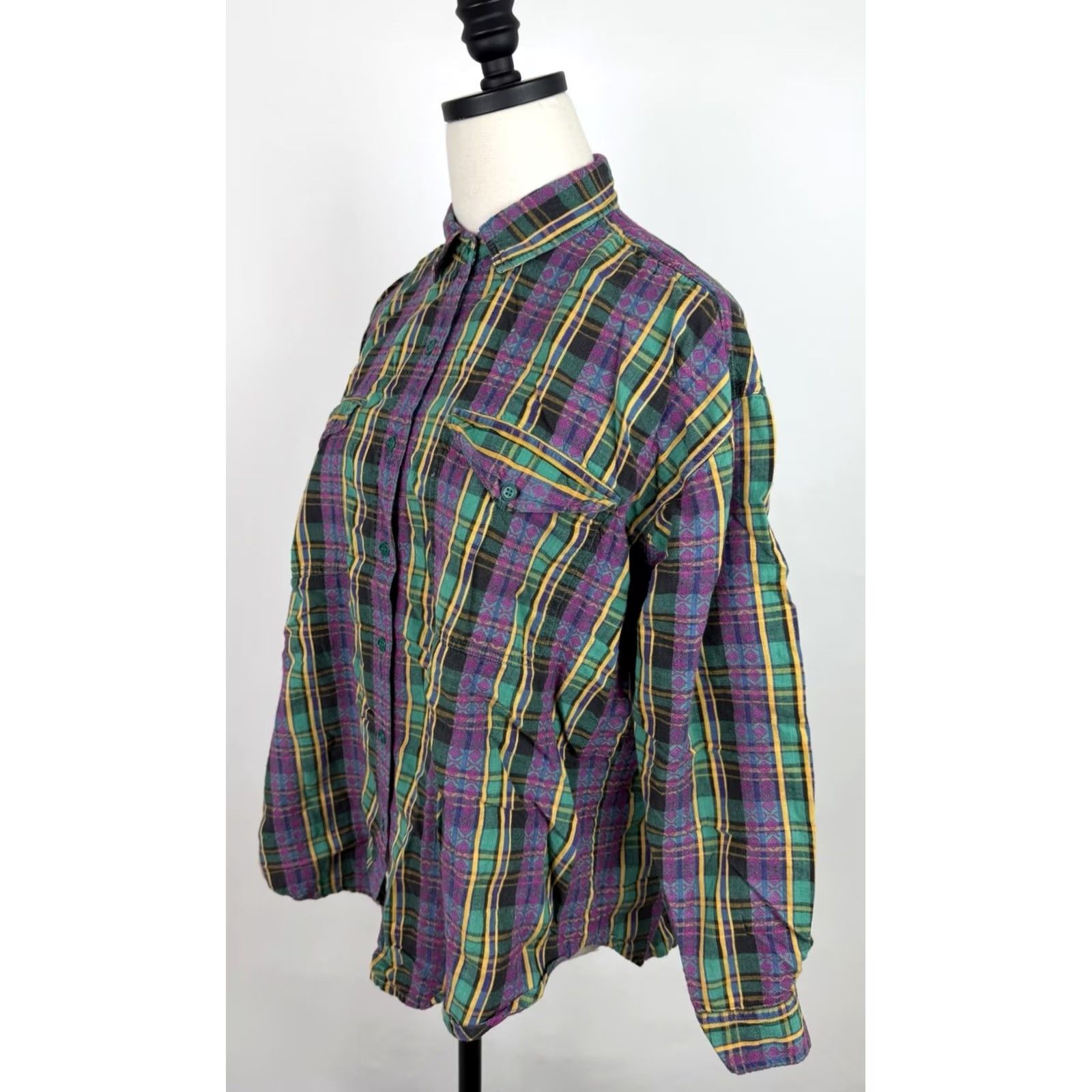 Vintage VINTAGE Tony France Plaid Button-Up Shirt Womens XL Green Cotton Bohemian 80s 90s Retro Casual Womens Size XL / US 12-14 / IT 48-50 - 5 Thumbnail