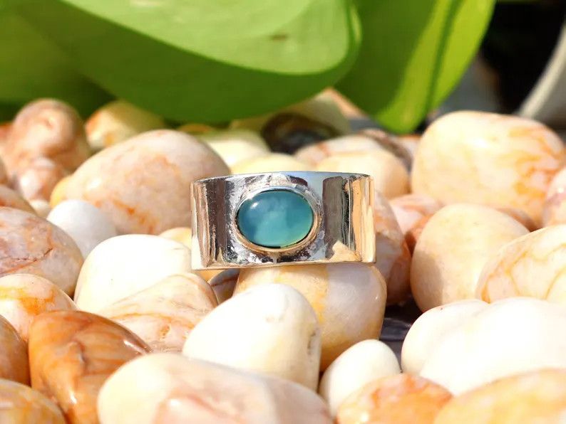 Handmade Chalcedony Ring, Handmade 925 Silver Band, March Birthstone Size ONE SIZE - 2 Thumbnail