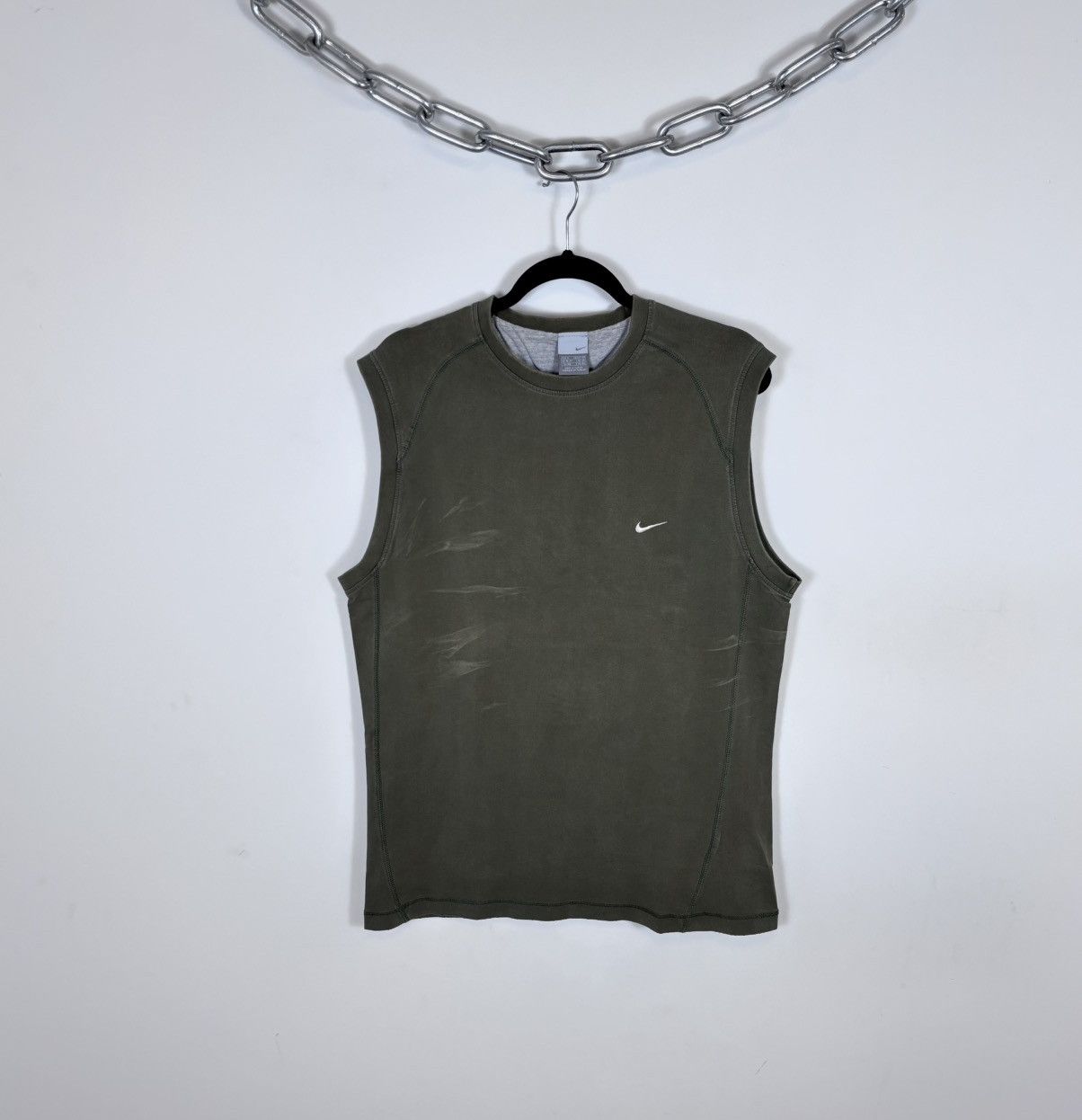 Nike Vintage Nike Y2K Khaki Green Swoosh Sleeveless Tank Top Tee Size US XL / EU 56 / 4 - 1 Thumbnail