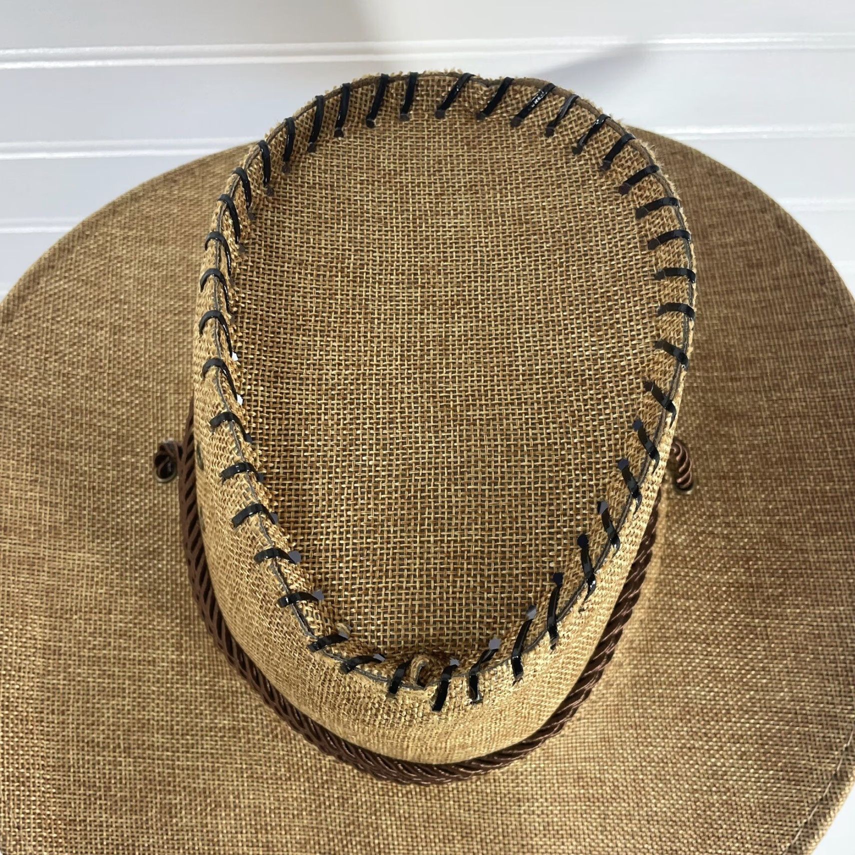 Vintage Womens Cowboy Hat Tweed Tan Adjustable Drawstring One Size Beige Casual Western 5 Panel Northwest (NWOT) New? Size ONE SIZE - 4 Thumbnail