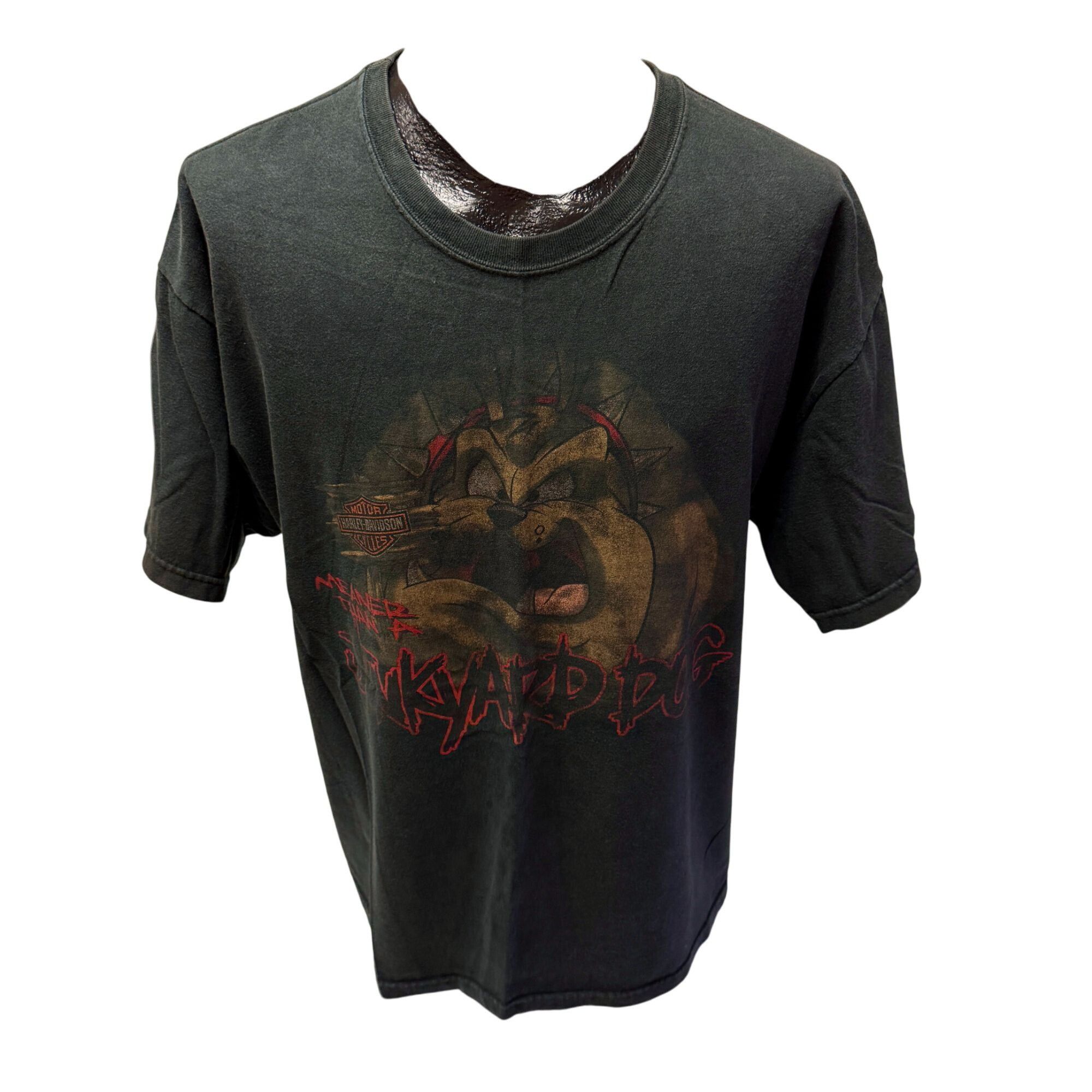Harley Davidson 90s Meaner Than A JUNKYARD DOG Motorcycle Looney Tunes Shirt Size US XL / EU 56 / 4 - 3 Thumbnail