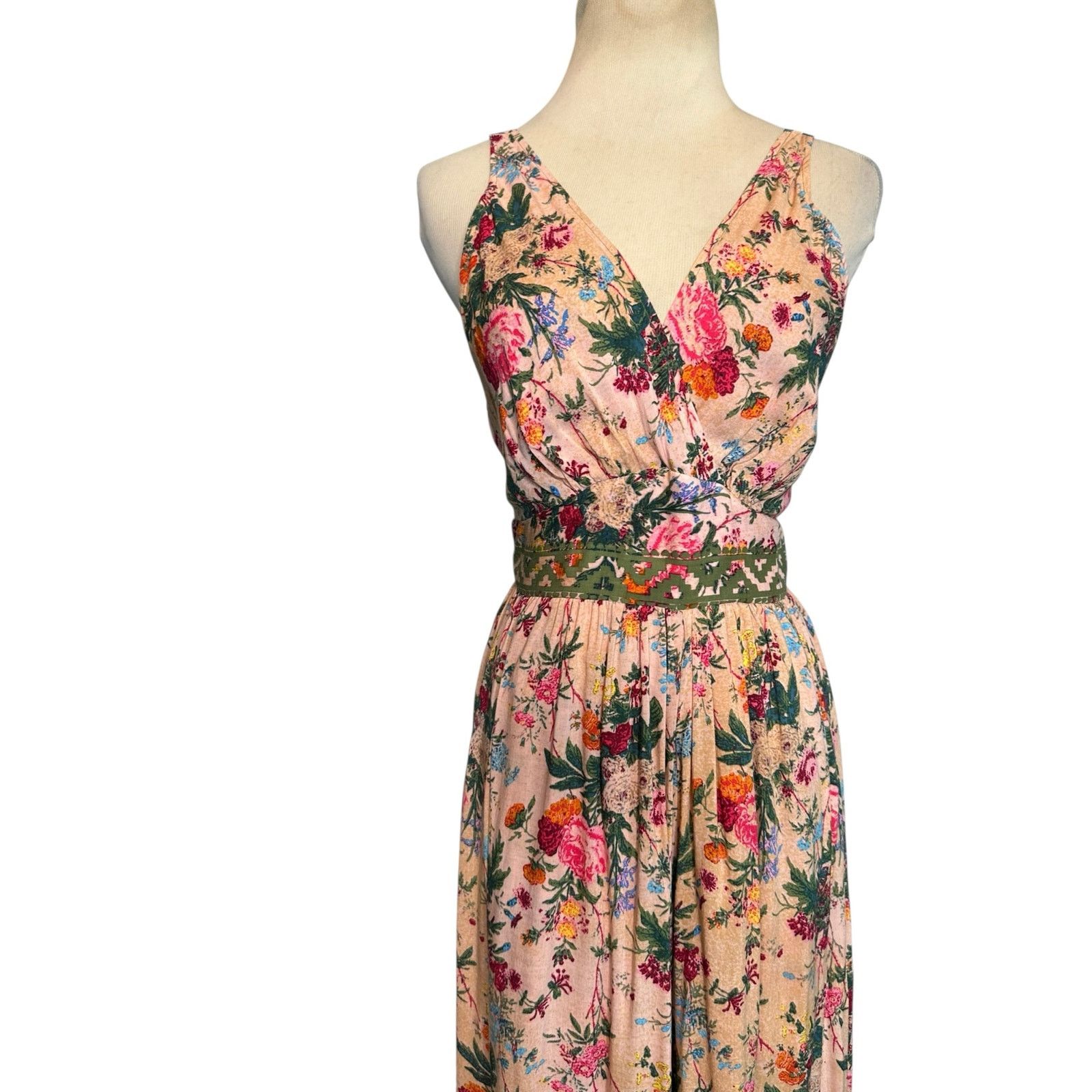 Anthropologie Tracy Reese beige pink floral cropped jumpsuit size 4 Size 27" / US 4 / IT 40 - 6 Thumbnail