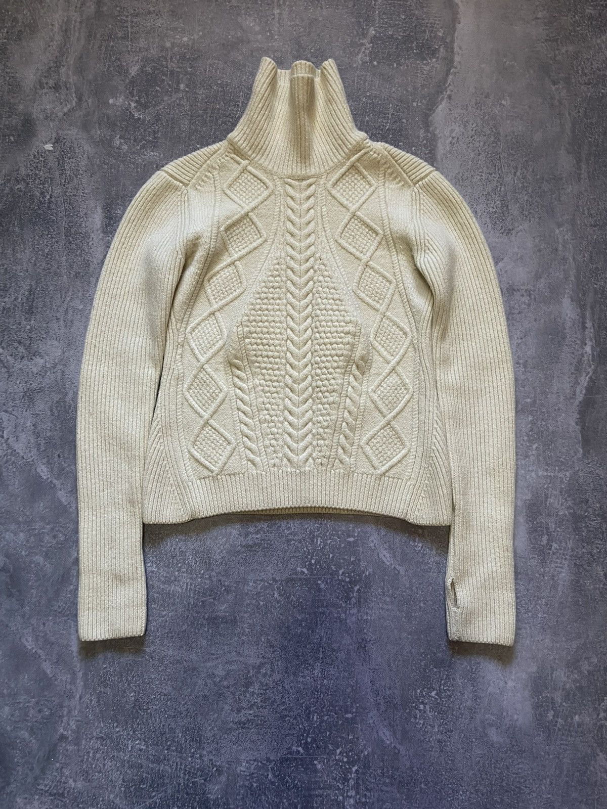 McQ Alexander McQueen Alexander McQueen Cable Knit Neck Sweater Cream Wool Size S Size S / US 4 / IT 40 - 1 Thumbnail