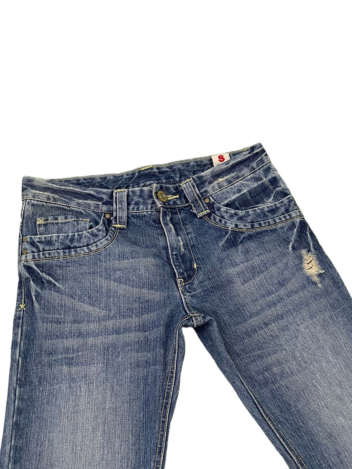 Japanese Brand Flare Jeans Kissmark Faded Distress Boot Cut 8🟦2 Size US 31 - 17 Thumbnail