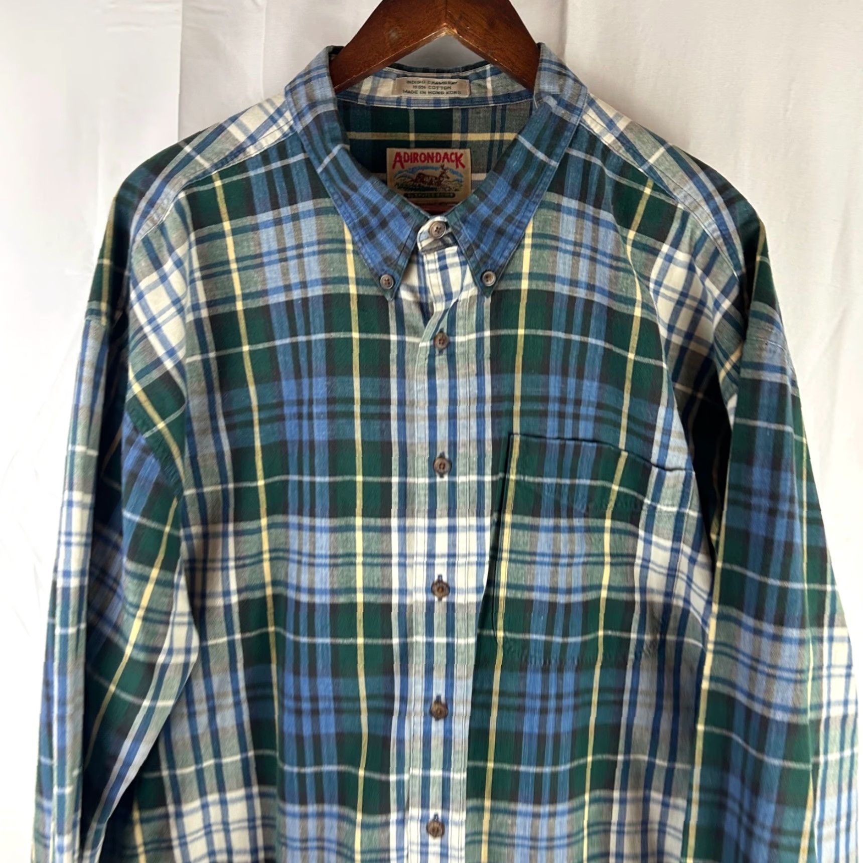 Vintage VINTAGE Adirondack Indigo Chambray Plaid Long Sleeve Button-Up Shirt Men XXL Green Plaid Chest Pocket Casual Fall Winter Mens Size US XXL / EU 58 / 5 - 2 Thumbnail