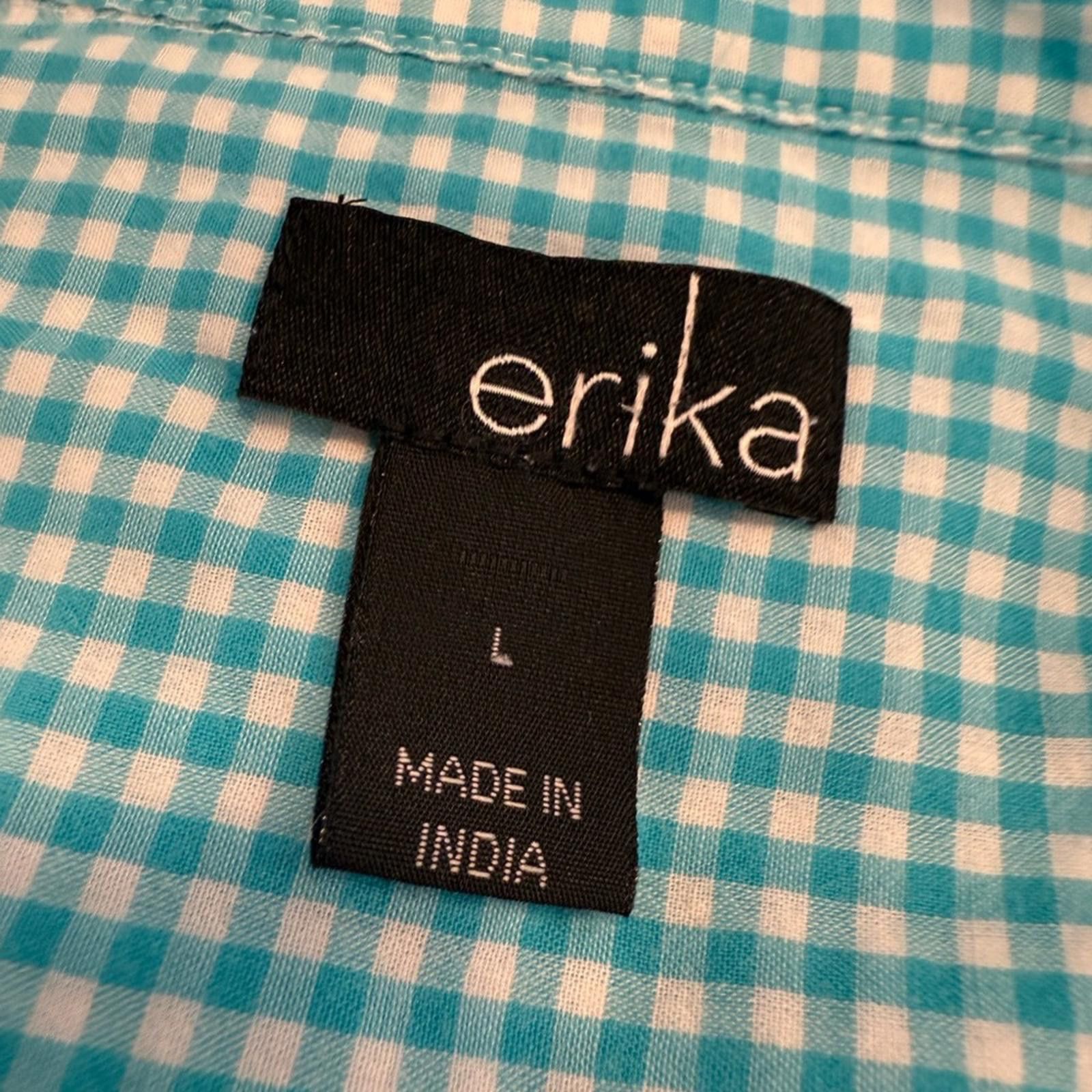 Erima Ericka teal white plaid ruffled button up long sleeve SZ LG Size L / US 10 / IT 46 - 8 Thumbnail