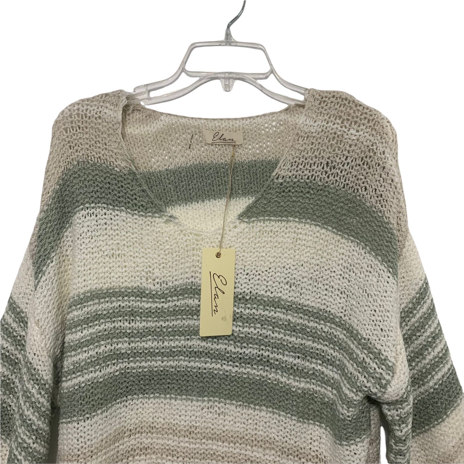 ELAN Elan Tan Green Stripe Preppy Minimal Sweater SmTag Academia Size S / US 4 / IT 40 - 2 Thumbnail