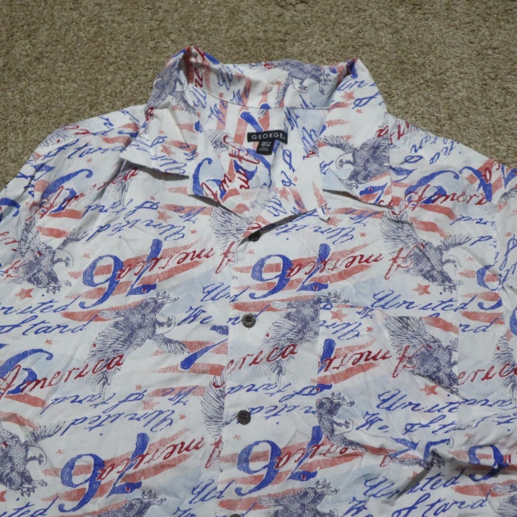 George George Shirt Men 2XL USA Eagle 1776 Button-Up Short Sleeve Multicolor Polyester Button N/A Size US XXL / EU 58 / 5 - 2 Thumbnail
