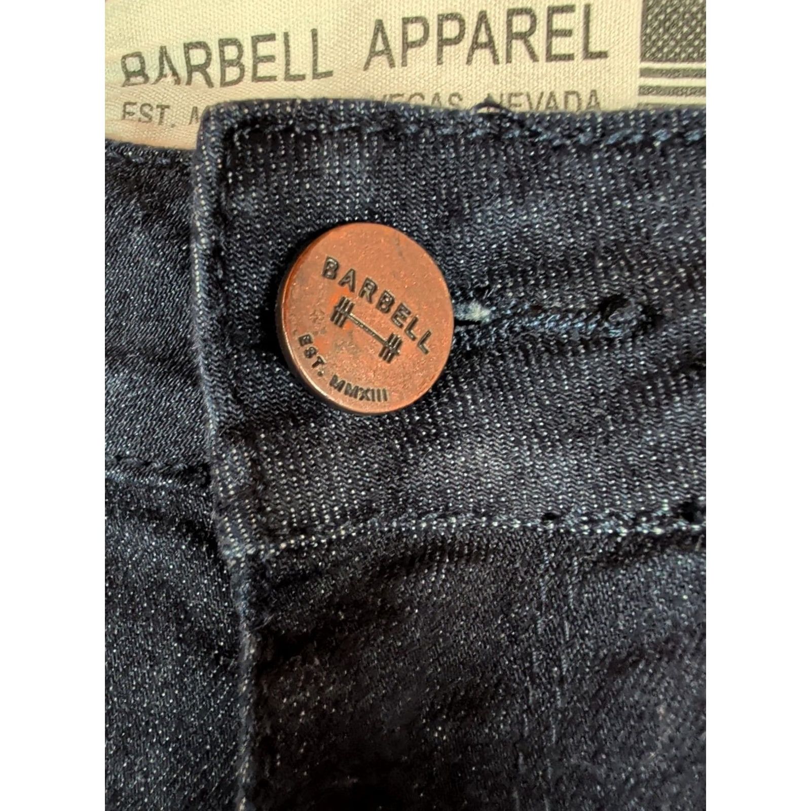 Vintage Barbell Apparel Jeans Mens 34x32 Straight Athletic Fit Stretch Dark Blue Denim 5-Pocket USA Preppy Classic Solid Blue Mid Rise Mens Jeans Size US 34 / EU 50 - 3 Thumbnail