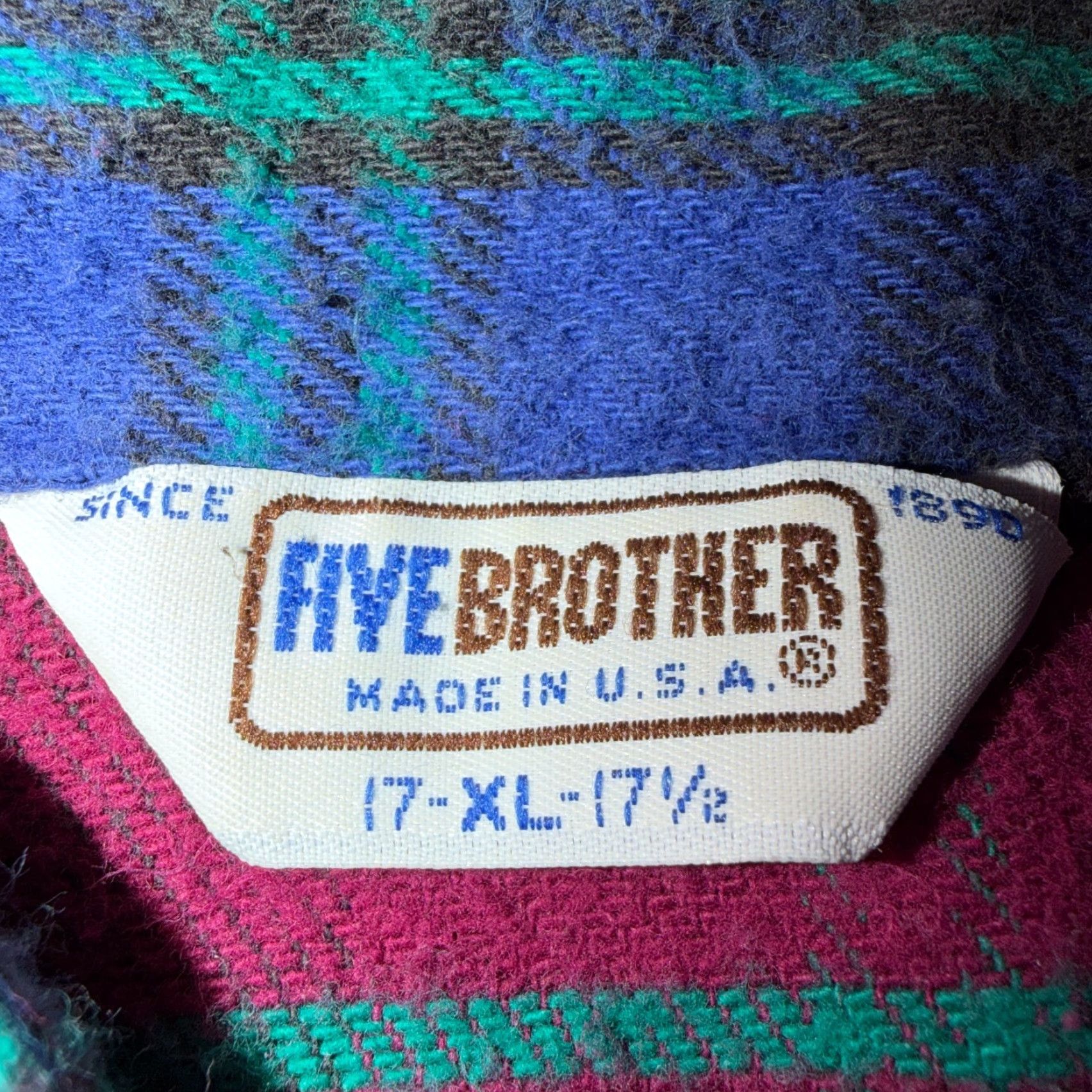 Vintage VTG Five Brother Shirt Mens XL Shadow Plaid Flannel USA Red Blue 1980s 80s Size US XL / EU 56 / 4 - 6 Thumbnail